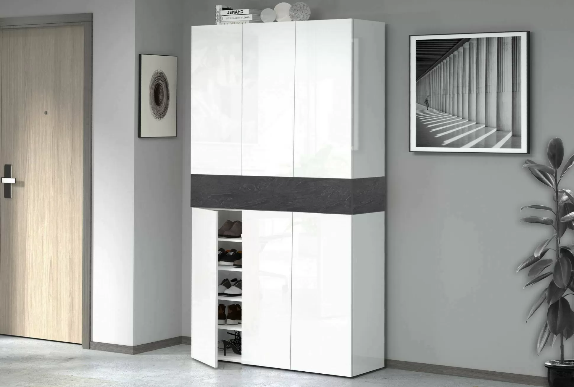 Dmora Scarpiere<Scarpiera Charoite, 114x35h200 cm, Bianco e