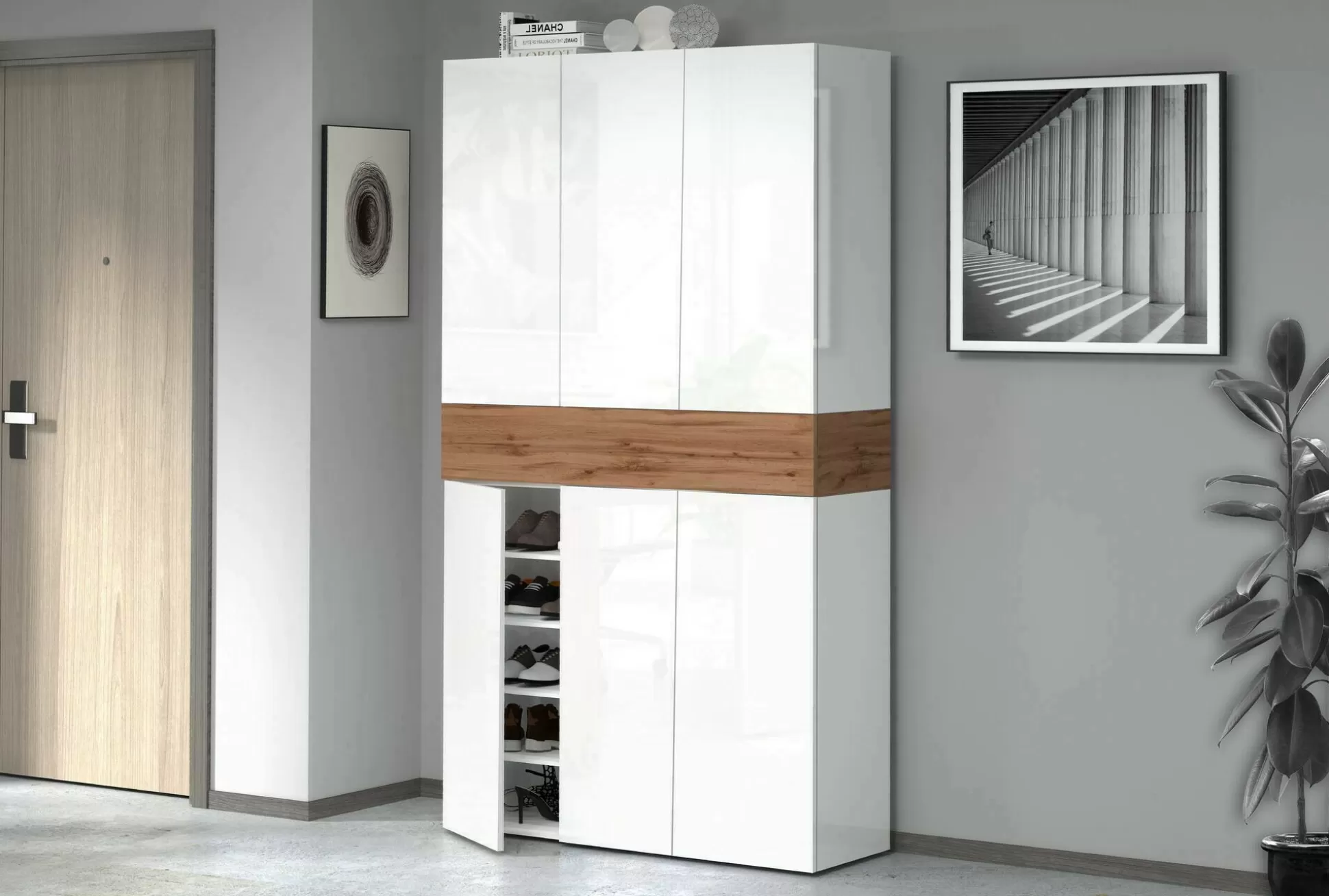 Dmora Scarpiere<Scarpiera Charoite, 114x35h200 cm, Bianco e