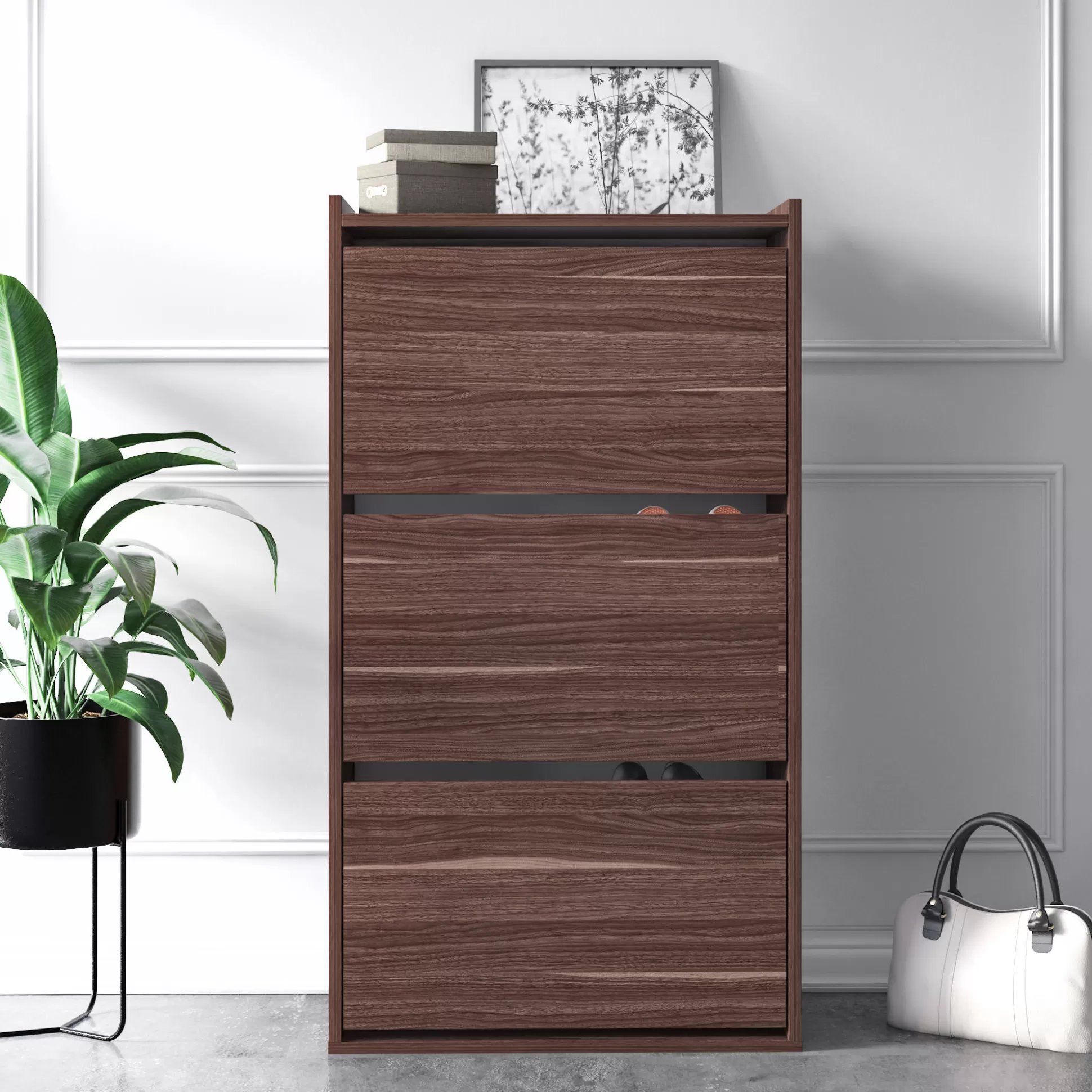 Dmora Scarpiere<Scarpiera con tre ante a ribalta, cm 65 x 32 x 11,8, colore