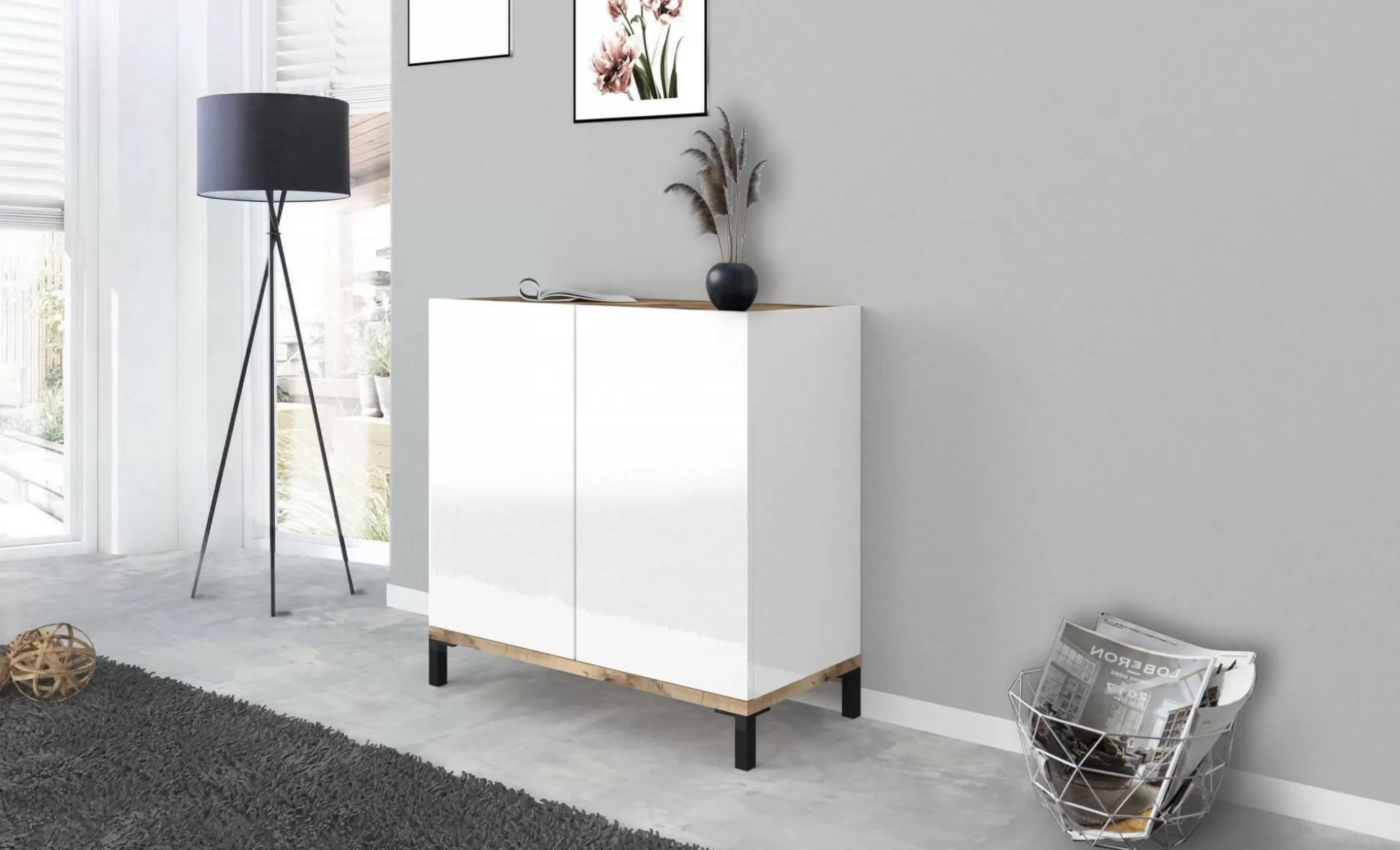 Dmora Scarpiere<Scarpiera Dabbaso, cm 80x40h80, Bianco lucido e Acero