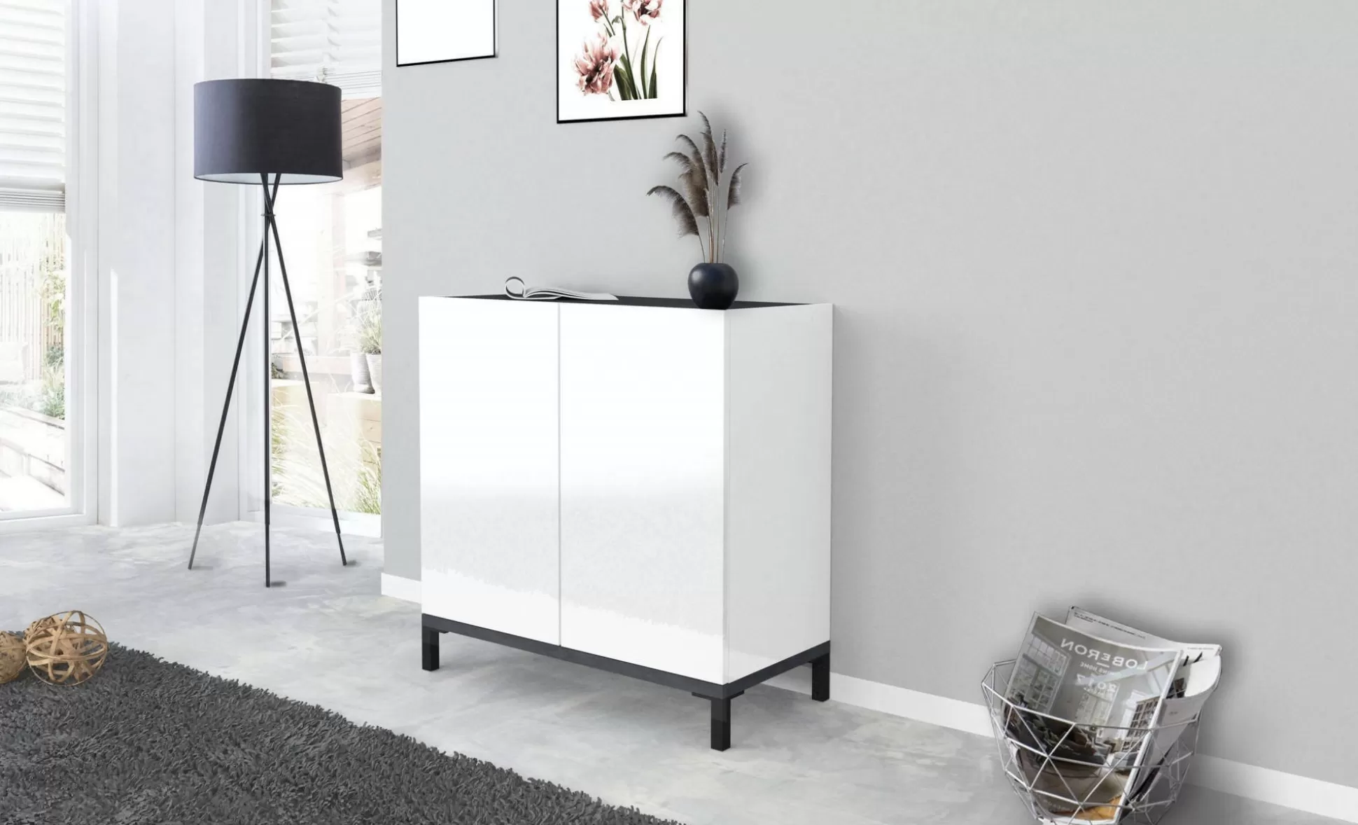 Dmora Scarpiere<Scarpiera Dabbaso, cm 80x40h80, Bianco lucido e Ardesia