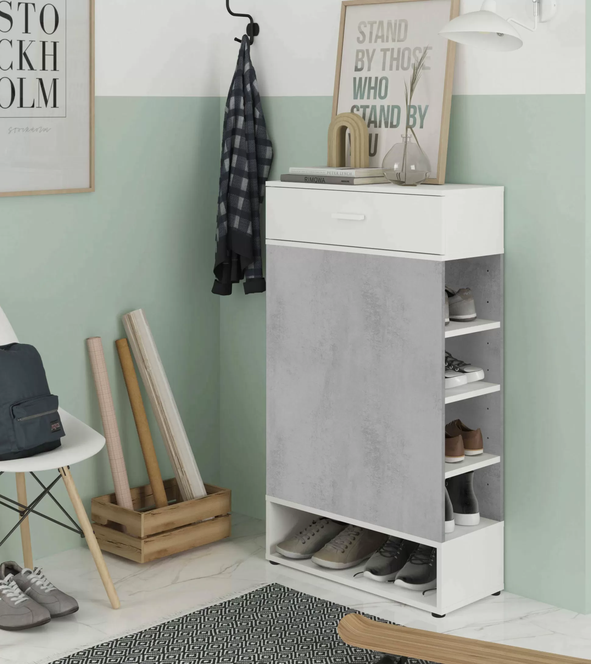 Dmora Scarpiere<Scarpiera Dbalog, 67x28h119 cm, Cemento e Bianco