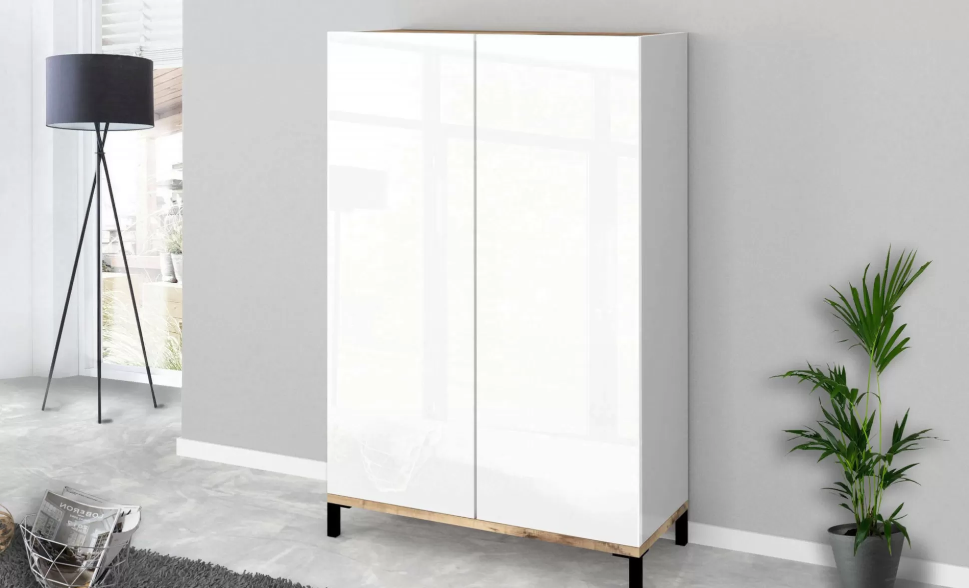 Dmora Scarpiere<Scarpiera Dbrenza, cm 90x40h147, Bianco lucido e Acero