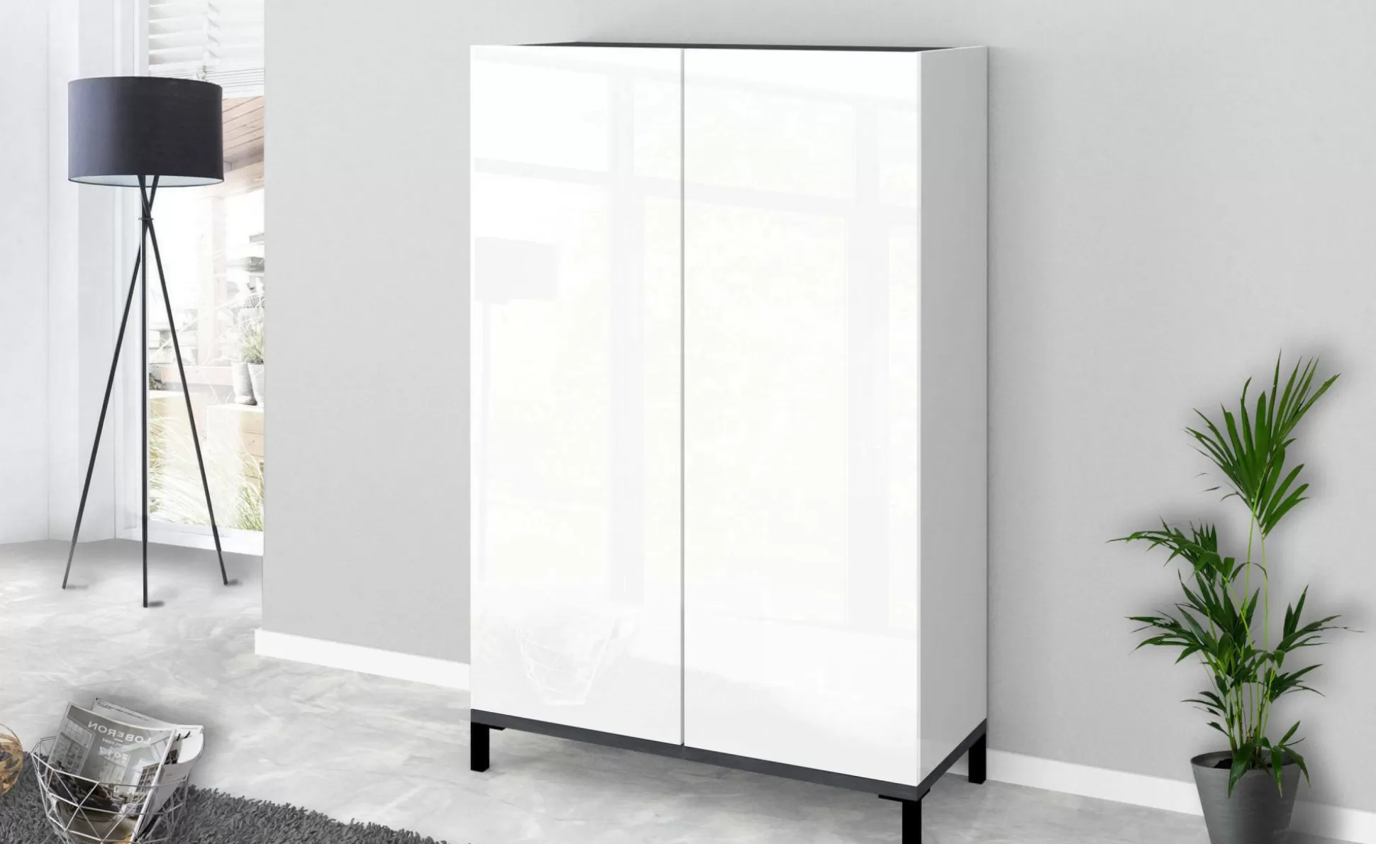 Dmora Scarpiere<Scarpiera Dbrenza, cm 90x40h147, Bianco lucido e Ardesia