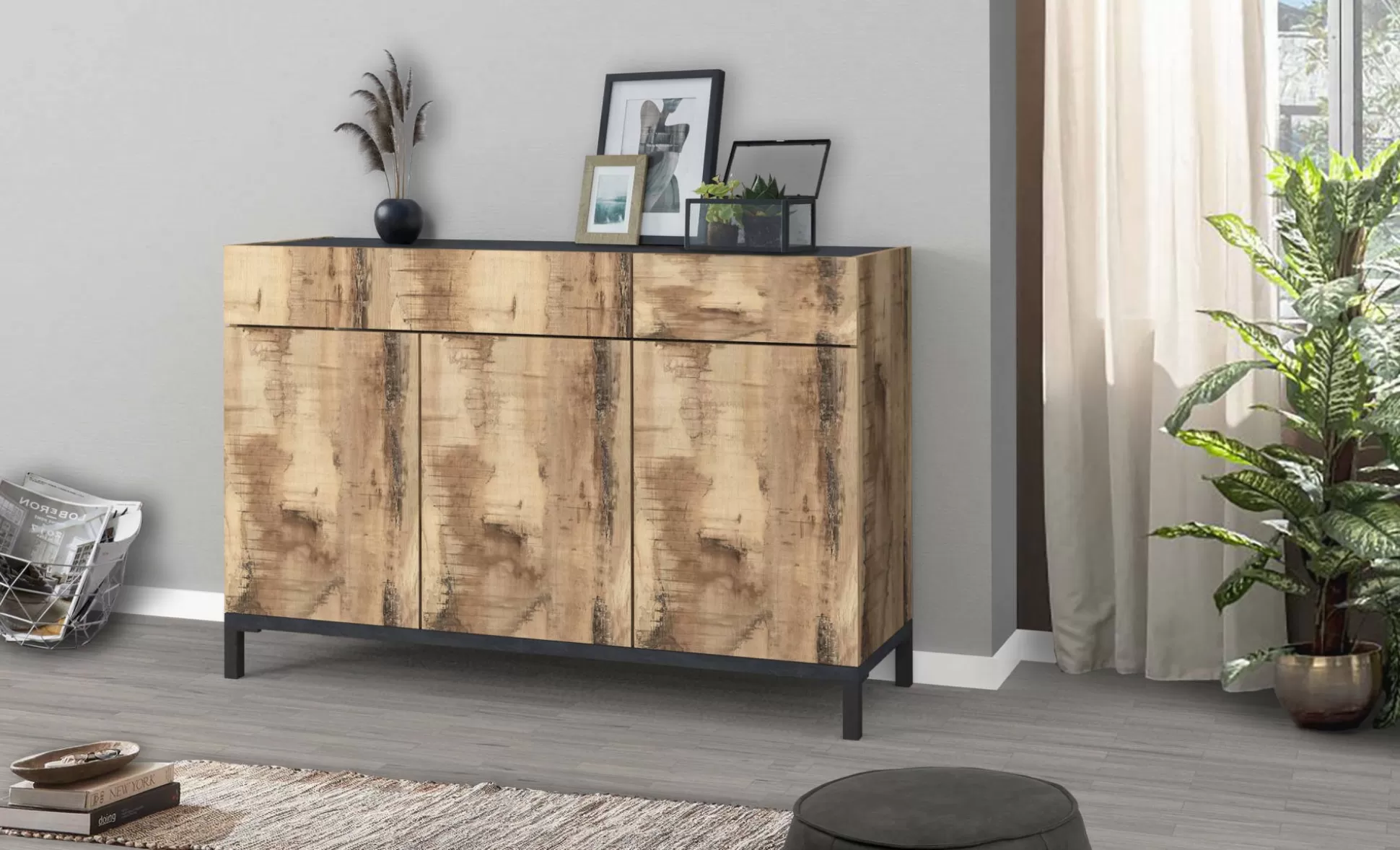 Dmora Scarpiere<Scarpiera Dcamar, cm 120x40h80, Ardesia e Acero