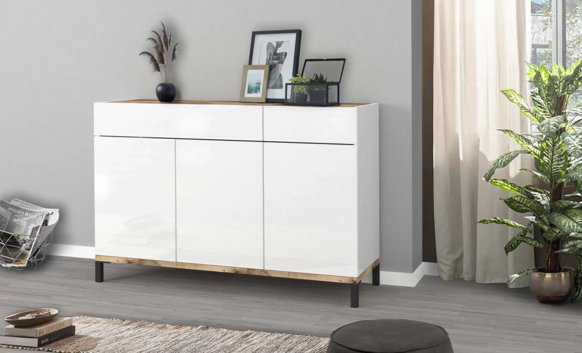 Dmora Scarpiere<Scarpiera Dcamar, cm 120x40h80, Bianco lucido e Acero