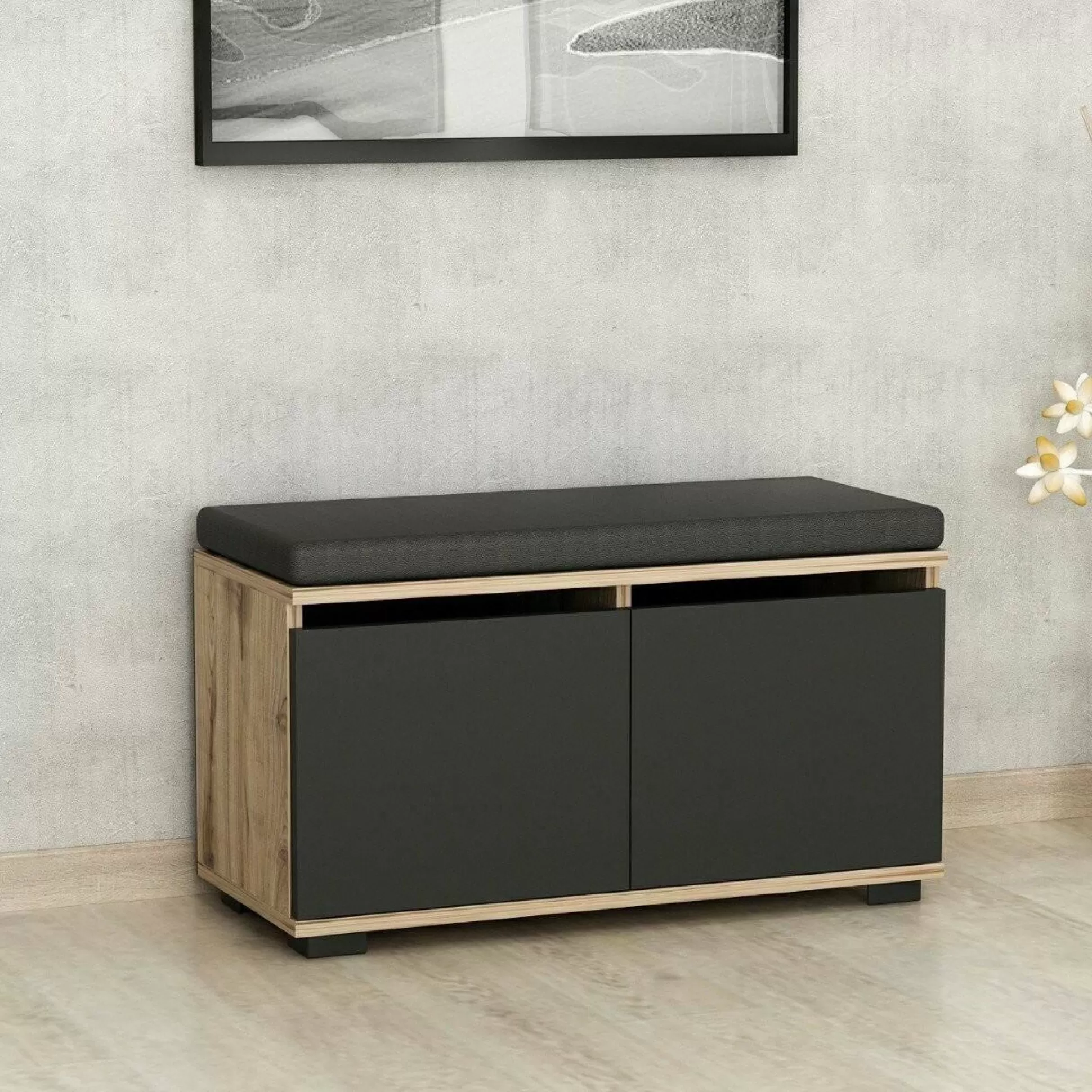 Dmora Scarpiere<Scarpiera Delphin, 80x35 h42 cm, Noce e Nero