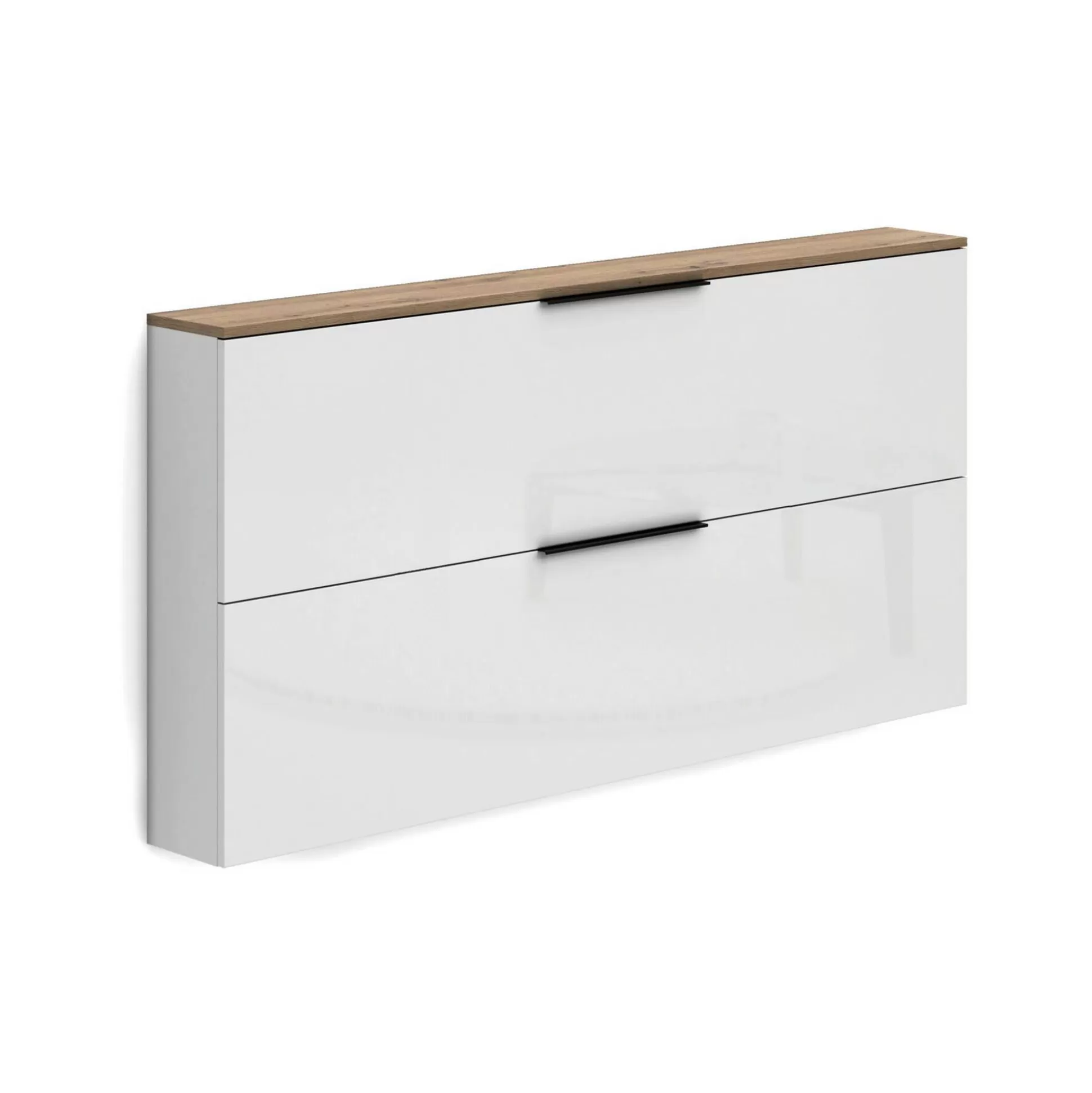 Dmora Scarpiere<Scarpiera Dfurlanett, 160x19h80 cm, Bianco lucido e Rovere