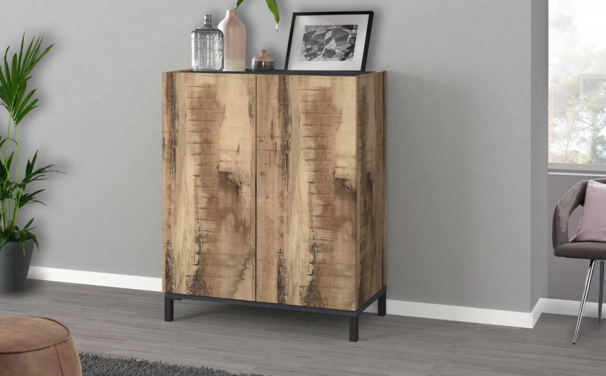 Dmora Scarpiere<Scarpiera Dlanin, cm 90x40h102, Ardesia e Acero