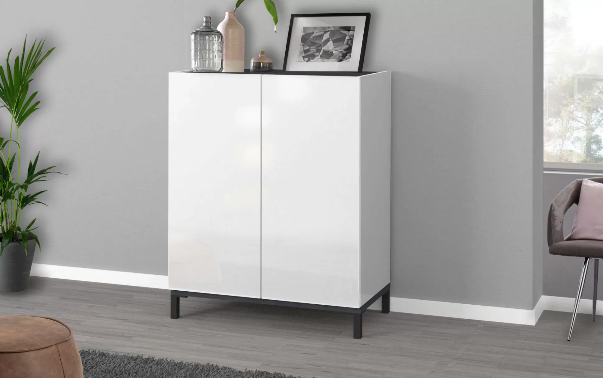 Dmora Scarpiere<Scarpiera Dlanin, cm 90x40h102, Bianco lucido e Ardesia