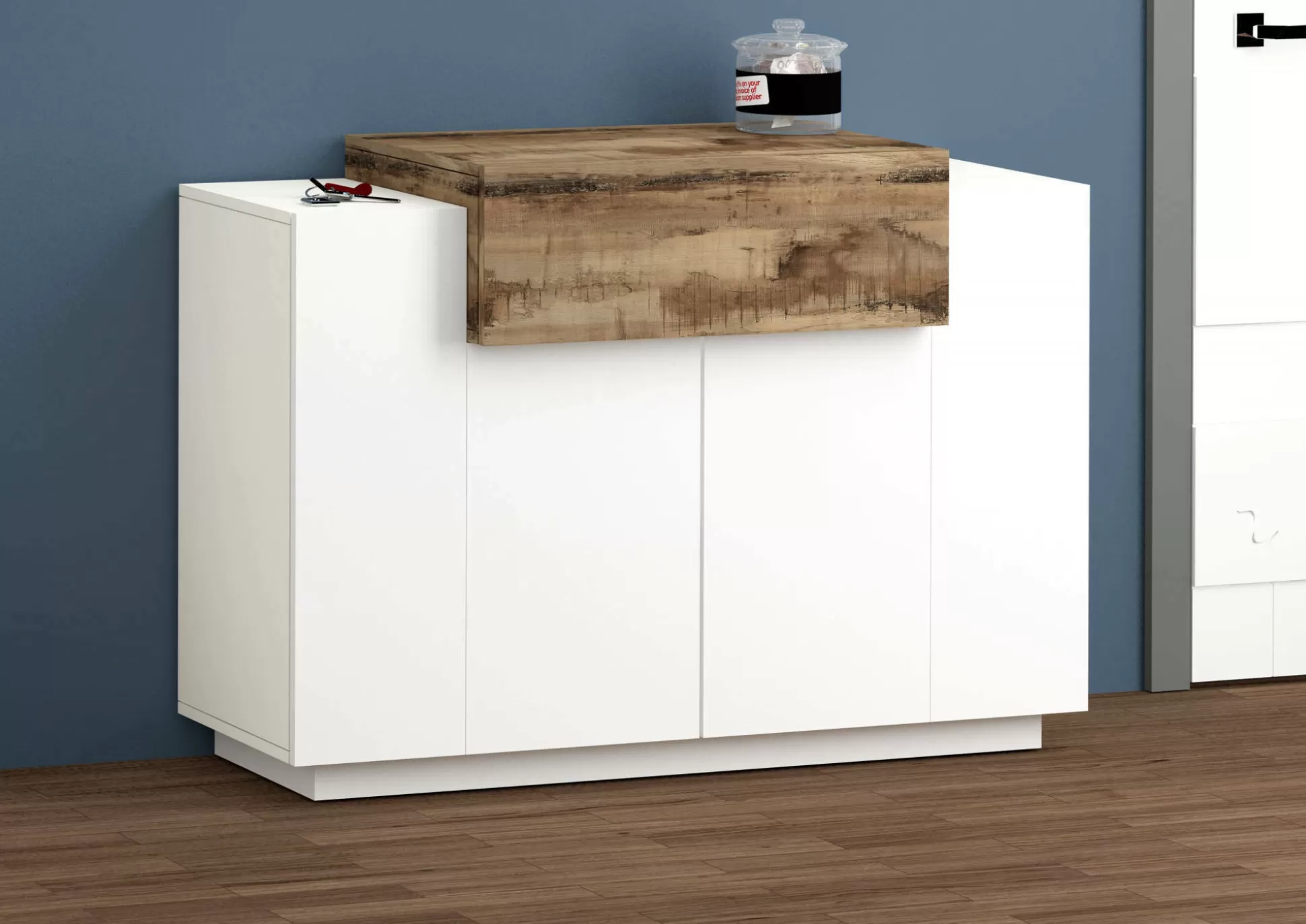 Dmora Scarpiere<Scarpiera Dlucc, cm 120x45h86, Bianco lucido e Acero