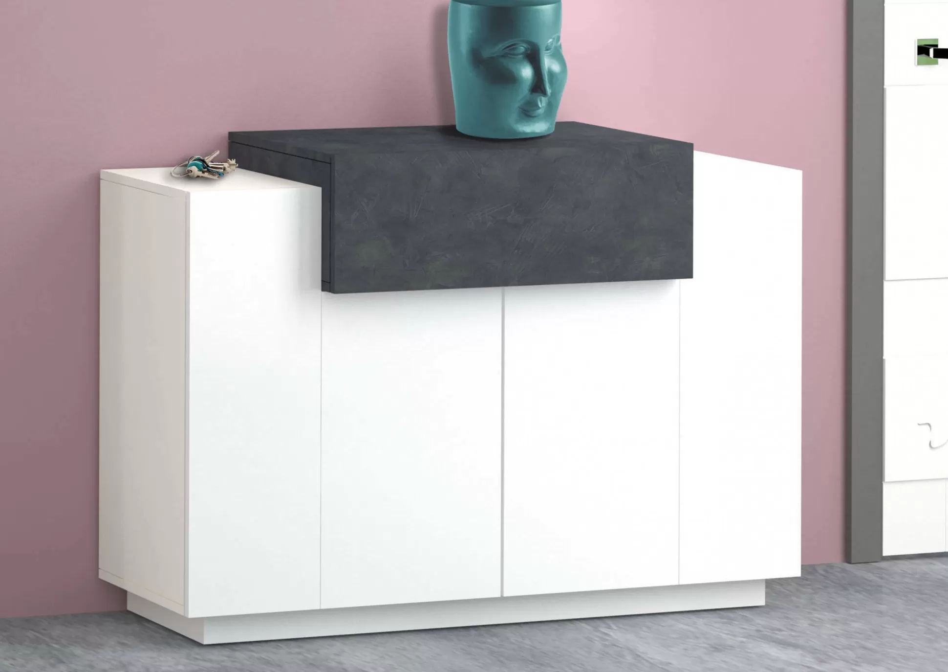 Dmora Scarpiere<Scarpiera Dlucc, cm 120x45h86, Bianco lucido e Ardesia