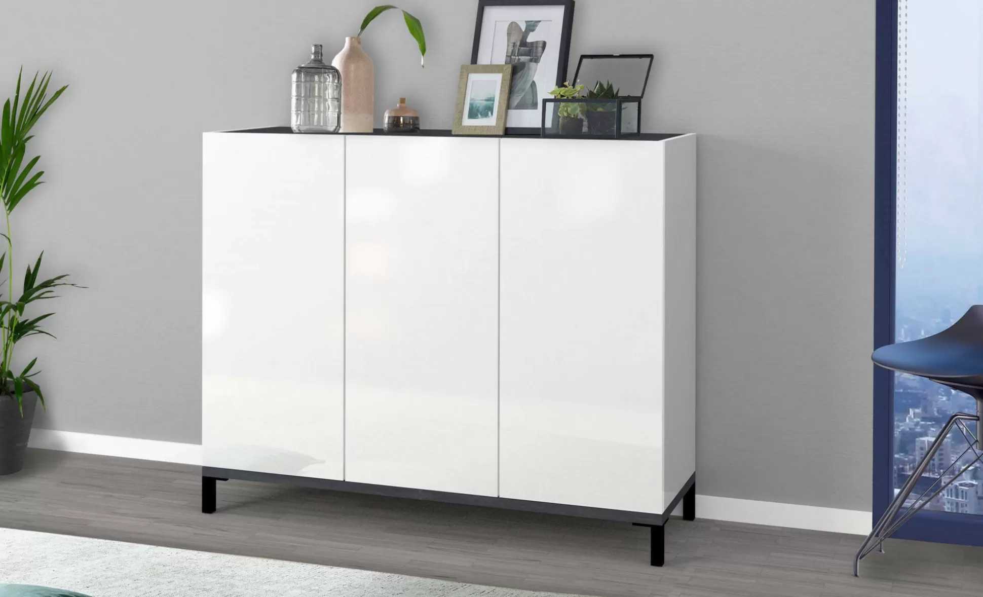 Dmora Scarpiere<Scarpiera Dmas, cm 135x40h102, Bianco lucido e Ardesia