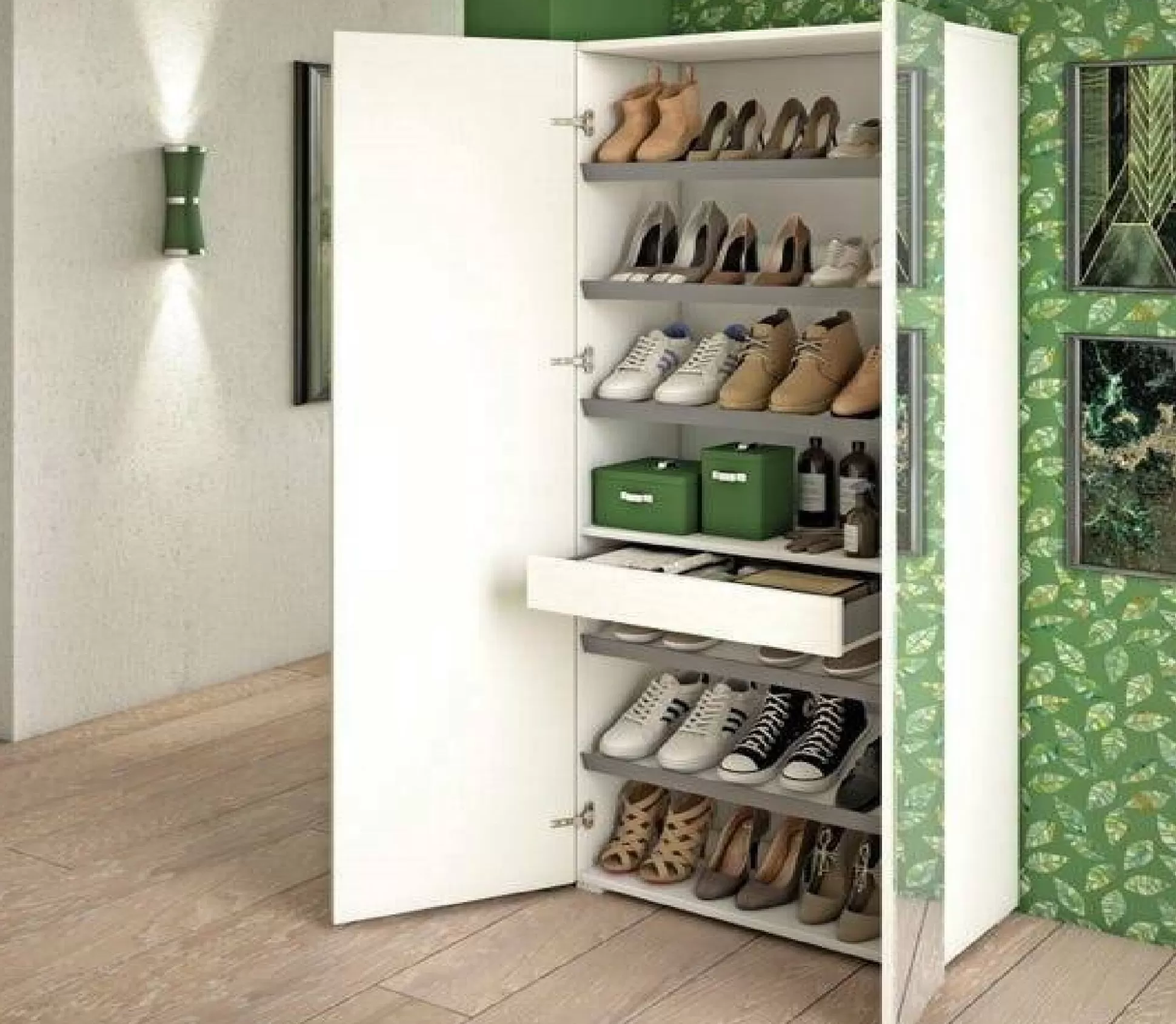 Dmora Scarpiere<Scarpiera Dminiat, 72x37h195 cm, Bianco e Cemento