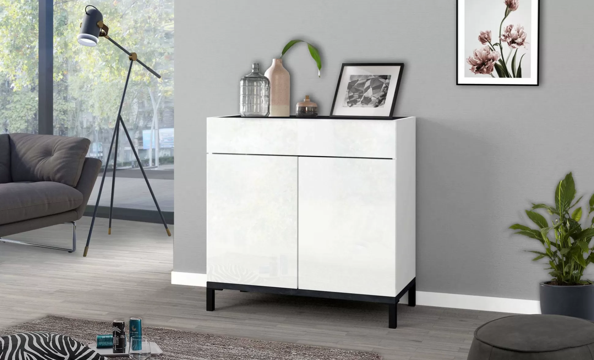 Dmora Scarpiere<Scarpiera Dmirra, cm 80x40h80, Bianco lucido e Ardesia