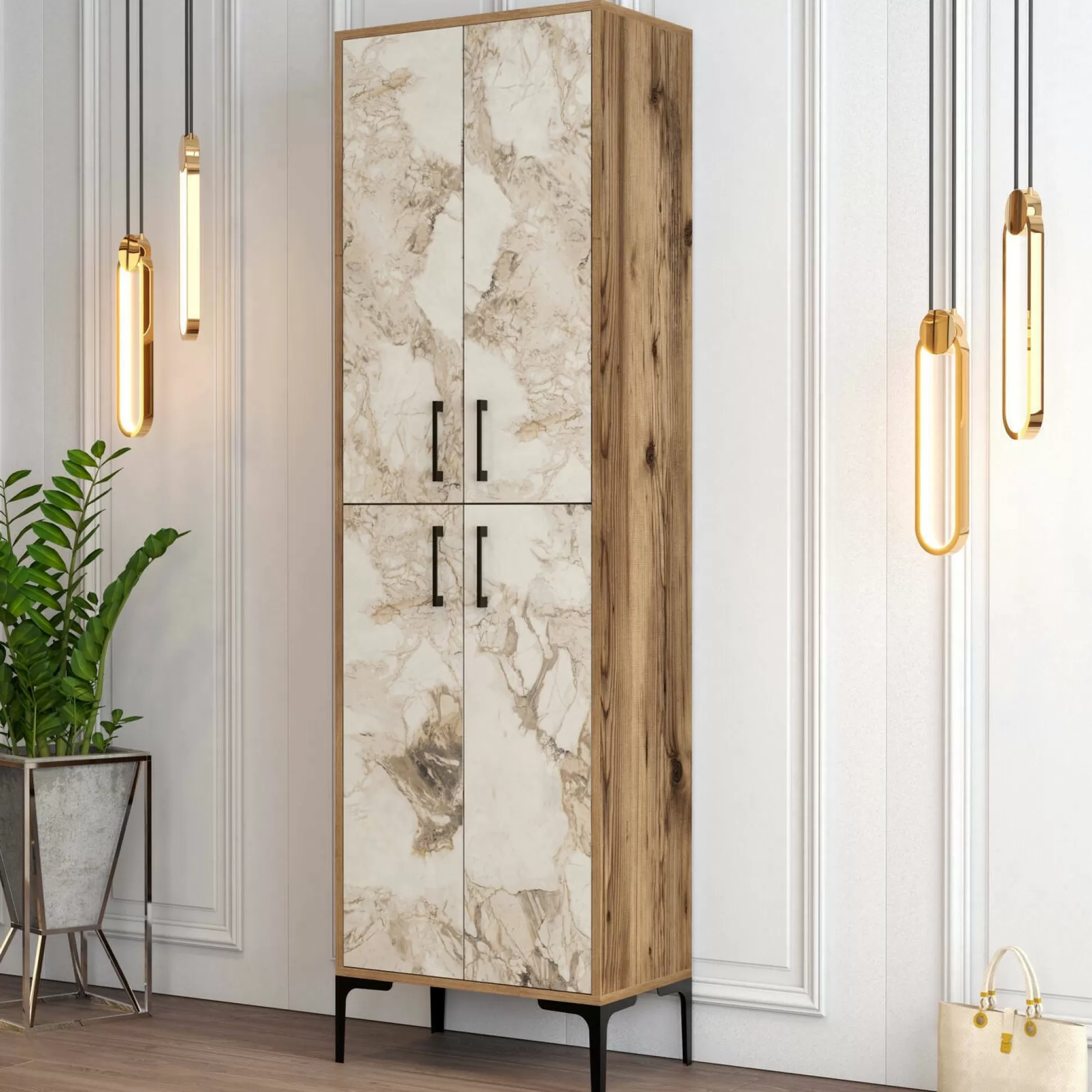 Dmora Scarpiere<Scarpiera Dolivier, 60x35h200 cm, Noce e Bianco Marmo