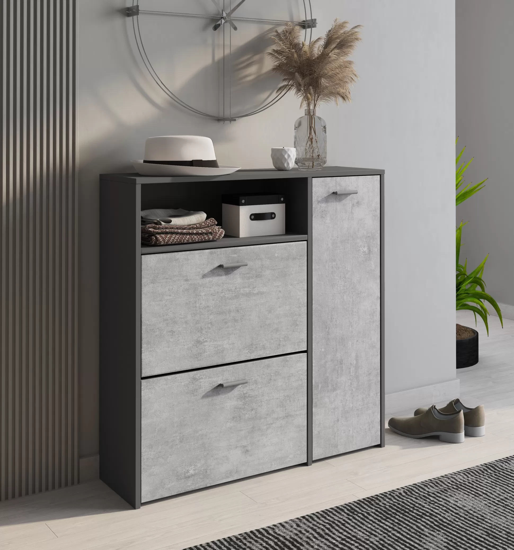 Dmora Scarpiere<Scarpiera Dpinn, 92x27h94 cm, Antracite e Cemento