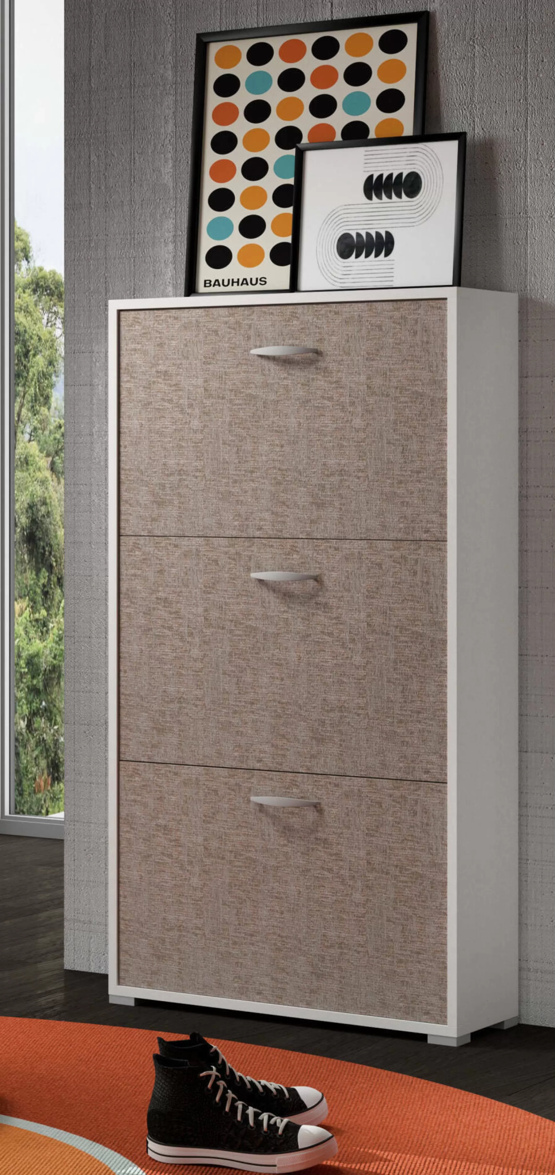 Dmora Scarpiere<Scarpiera Dpugnal, 73x25h120 cm, Bianco e Marrone