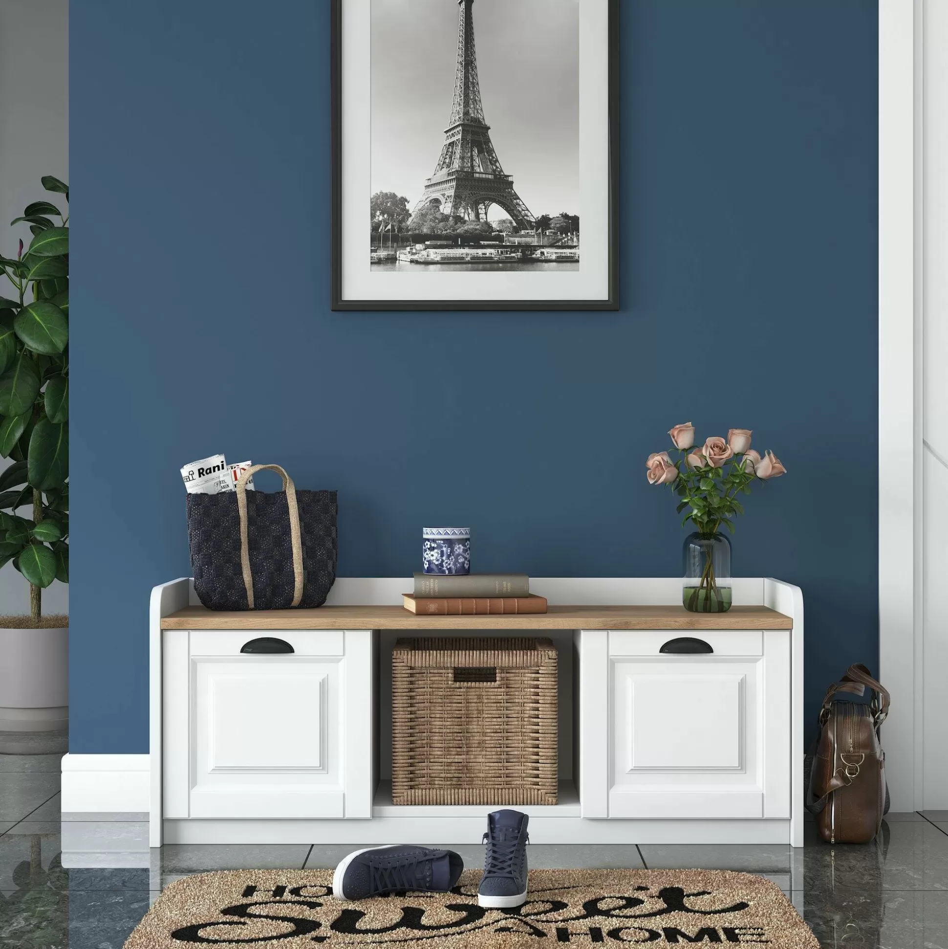 Dmora Scarpiere<Scarpiera Egay, 120x40 h45 cm, Bianco e Noce