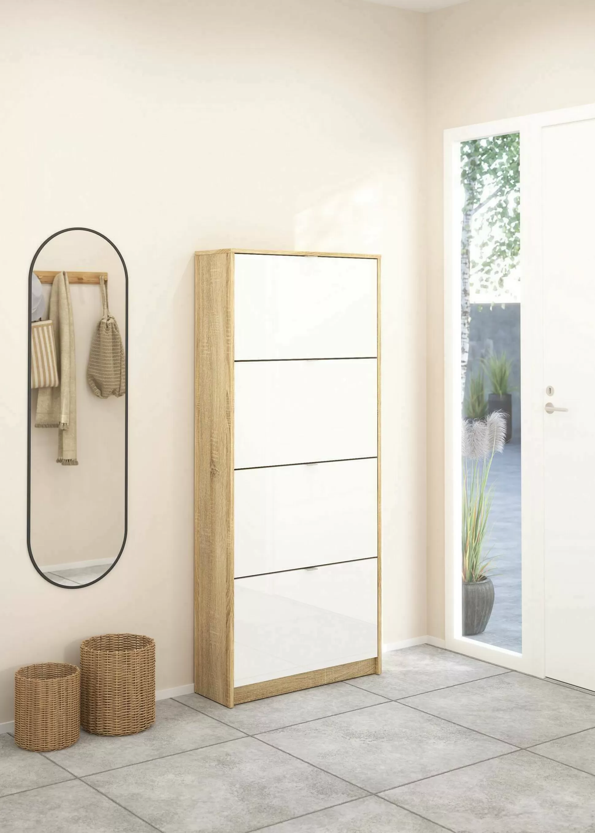 Dmora Scarpiere<Scarpiera Epidoto, 24x70 h162 cm, Quercia e Bianco