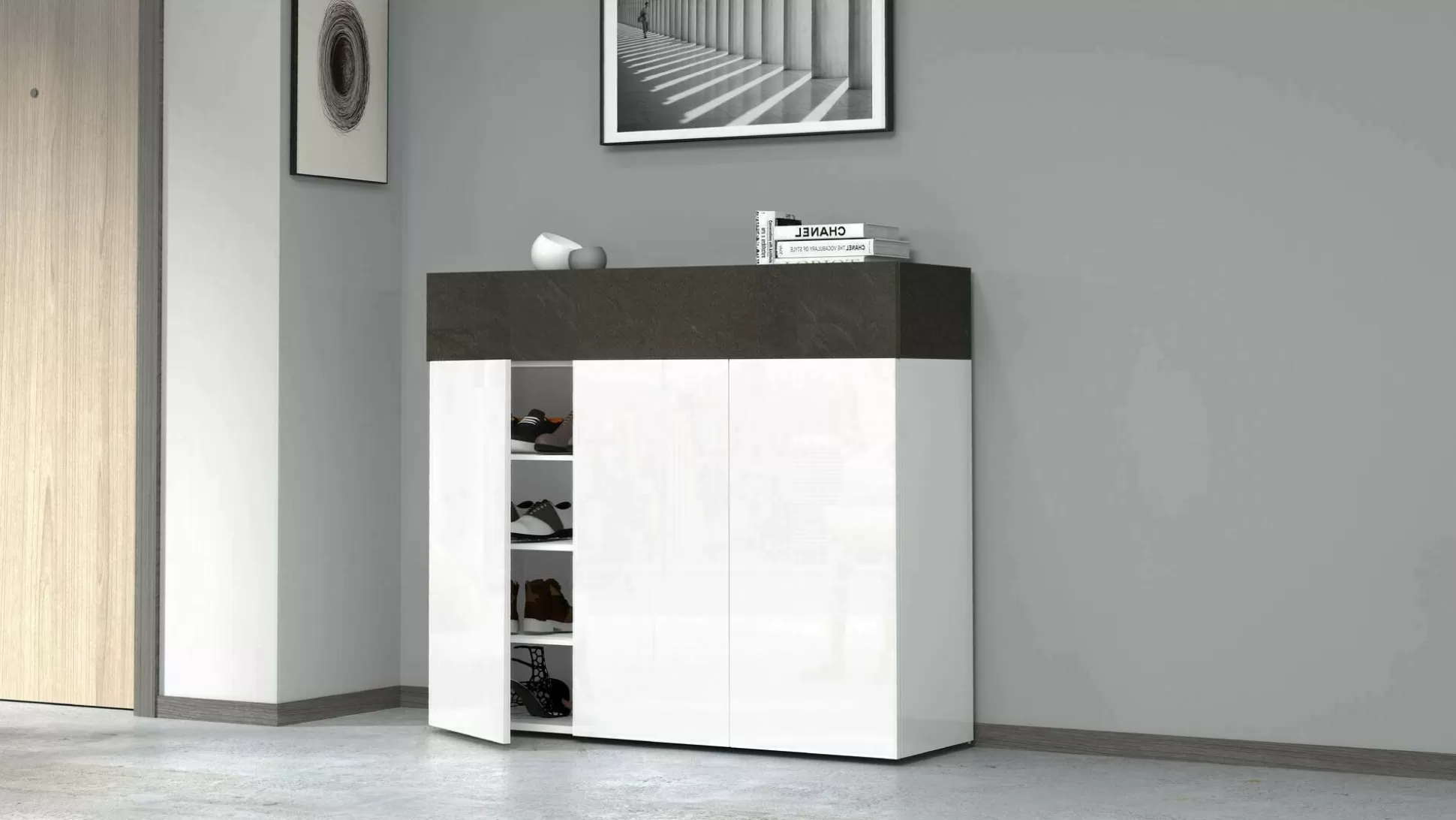 Dmora Scarpiere<Scarpiera Griselda, 114x38h100 cm, Bianco e