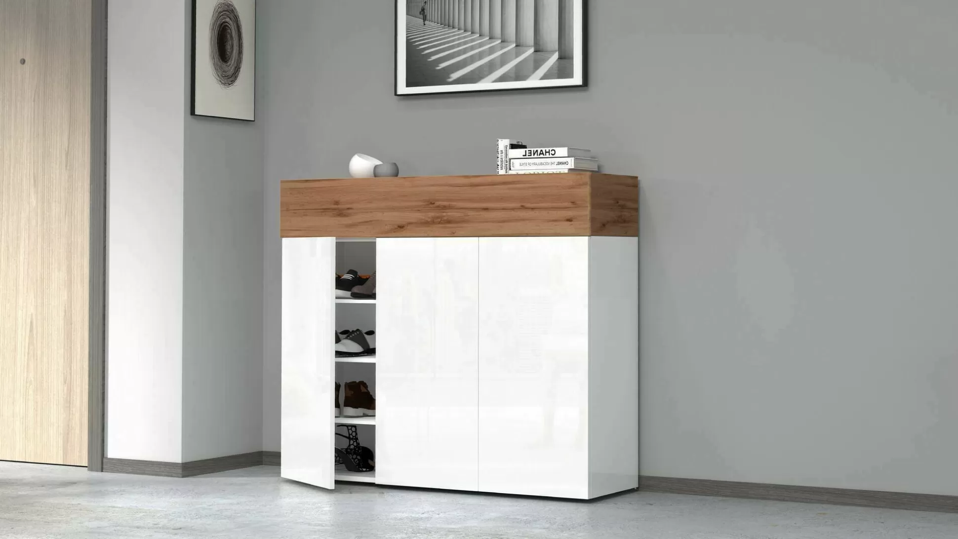 Dmora Scarpiere<Scarpiera Griselda, 114x38h100 cm, Bianco e