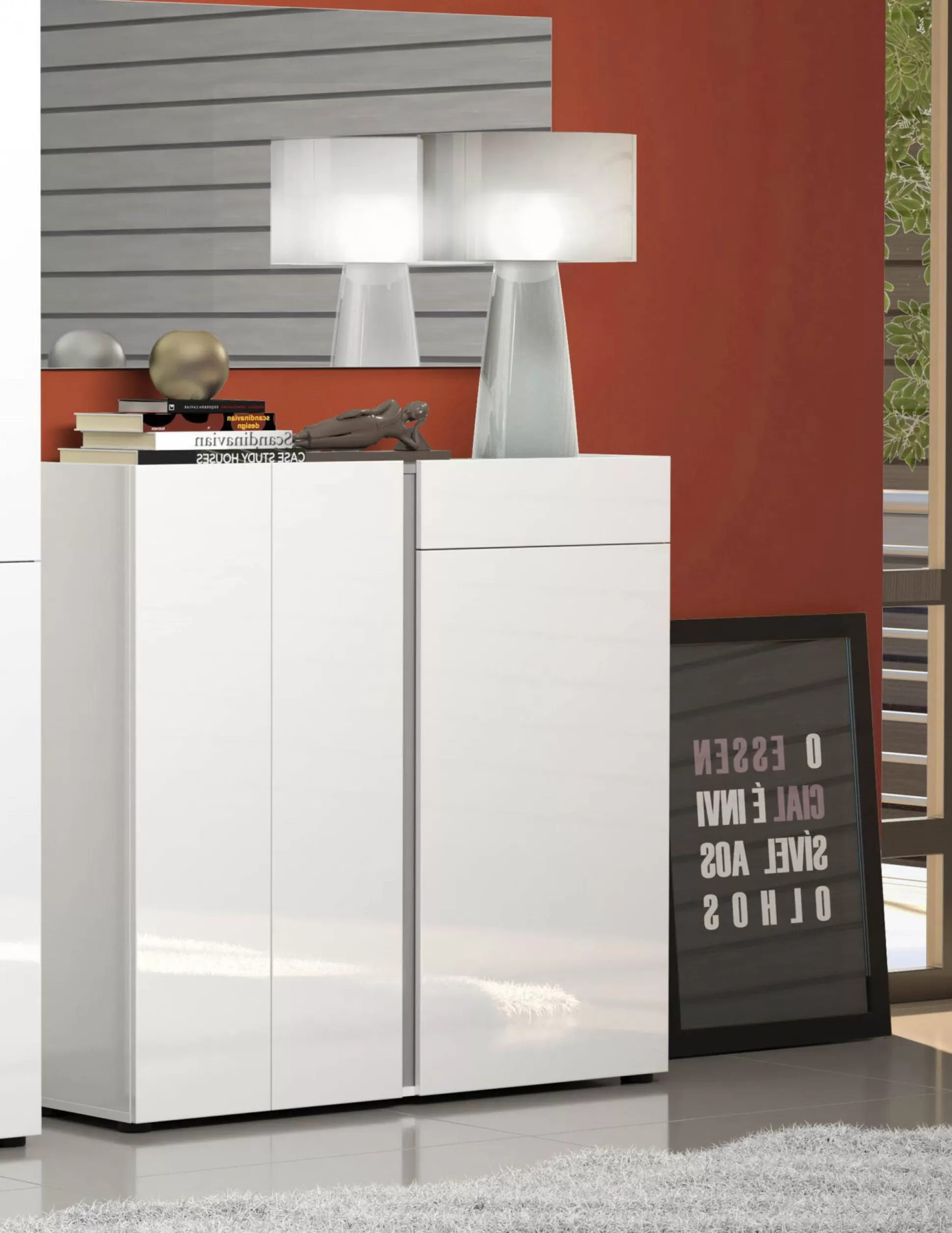 Dmora Scarpiere<Scarpiera Ilda, 120x33h115 cm, Bianco lucido e Antracite