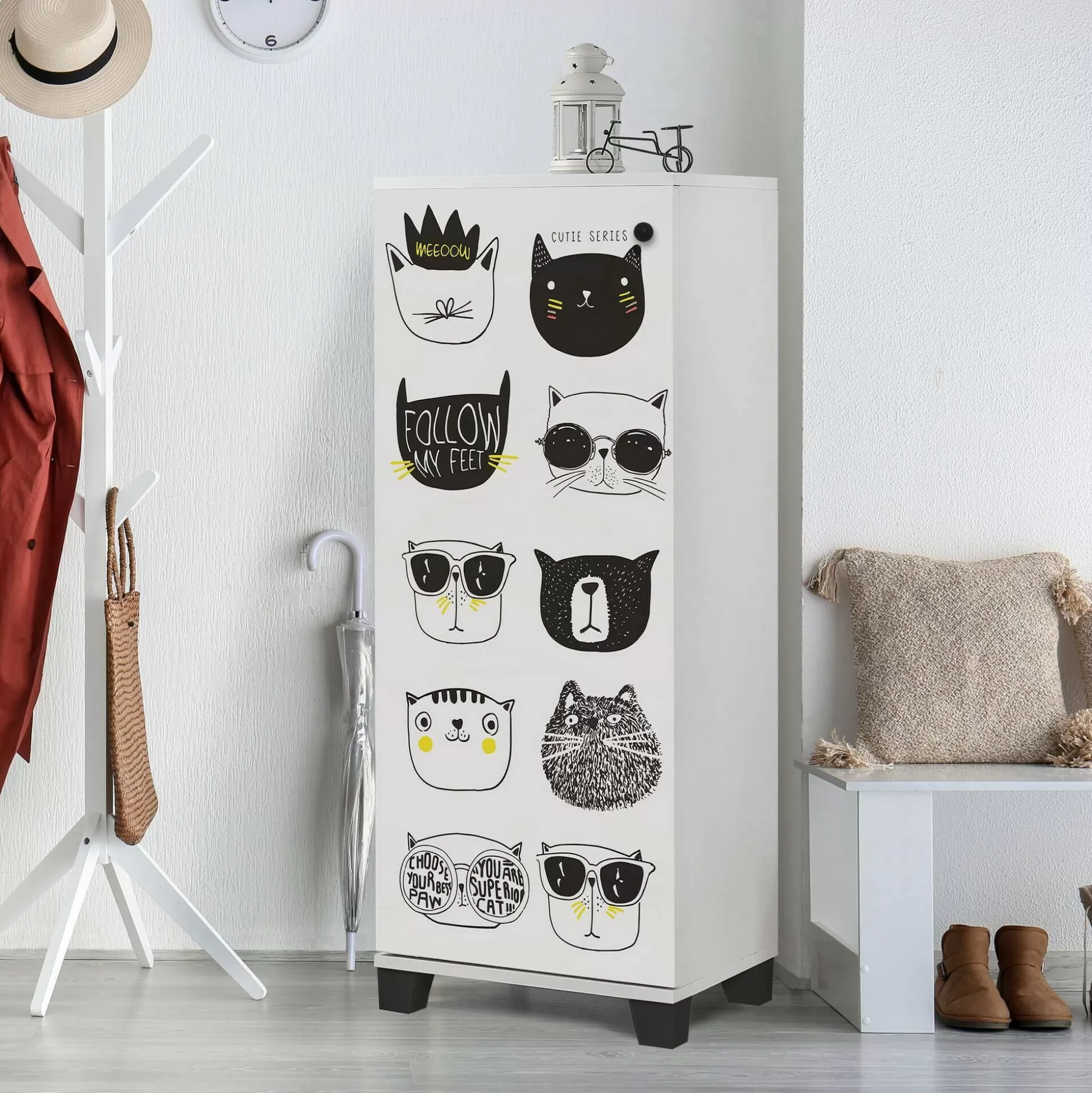 Dmora Scarpiere<Scarpiera Kika, 50x38 h127 cm, Bianco e Nero