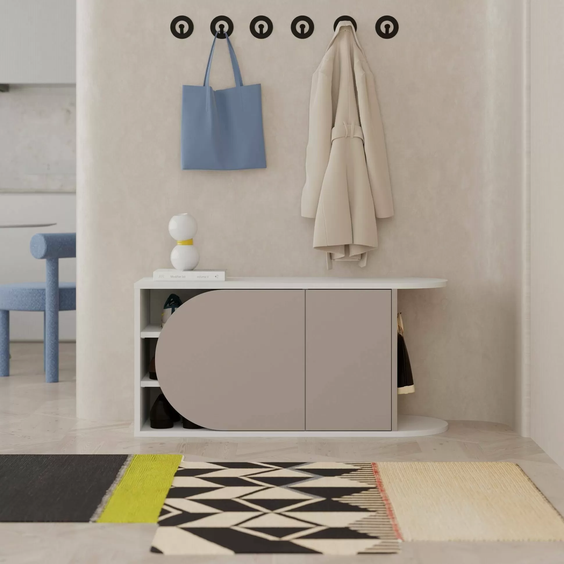Dmora Scarpiere<Scarpiera Kyle, 104x37 h50 cm, Beige e Bianco