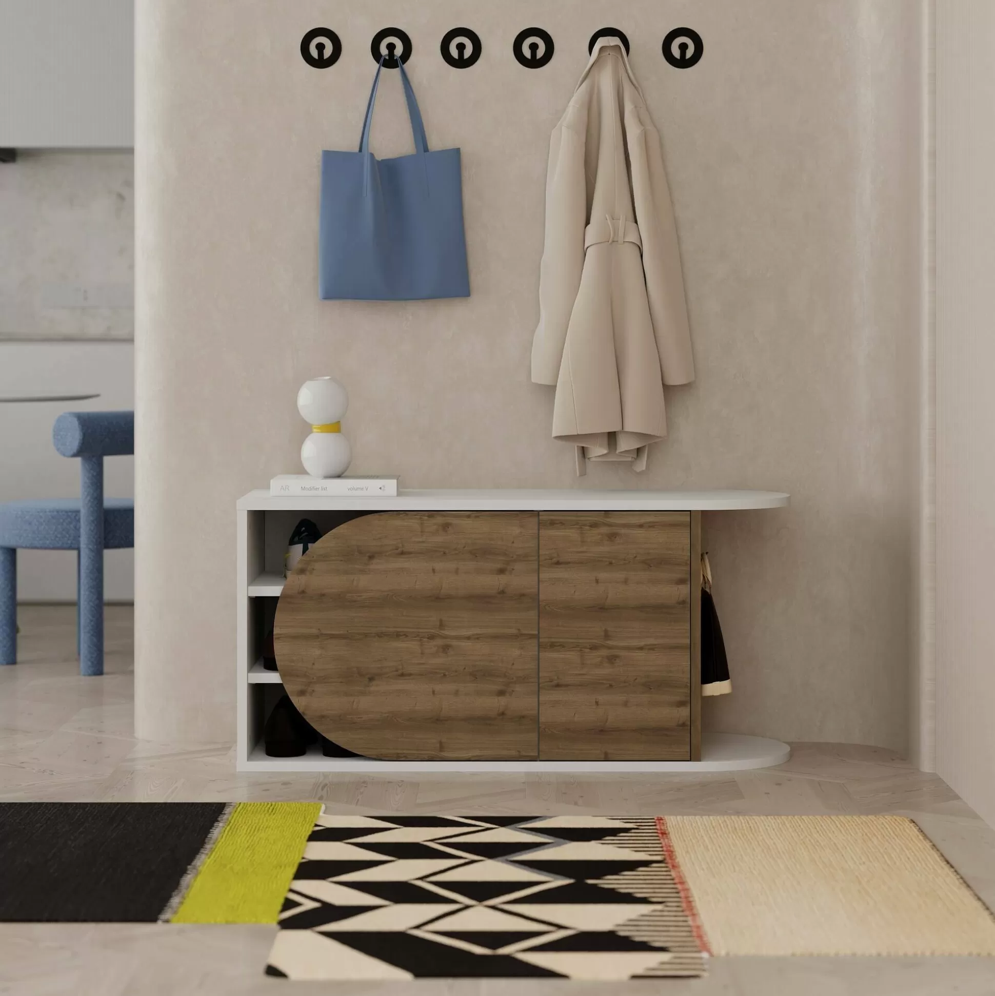 Dmora Scarpiere<Scarpiera Kyle, 104x37 h50 cm, Noce e Bianco