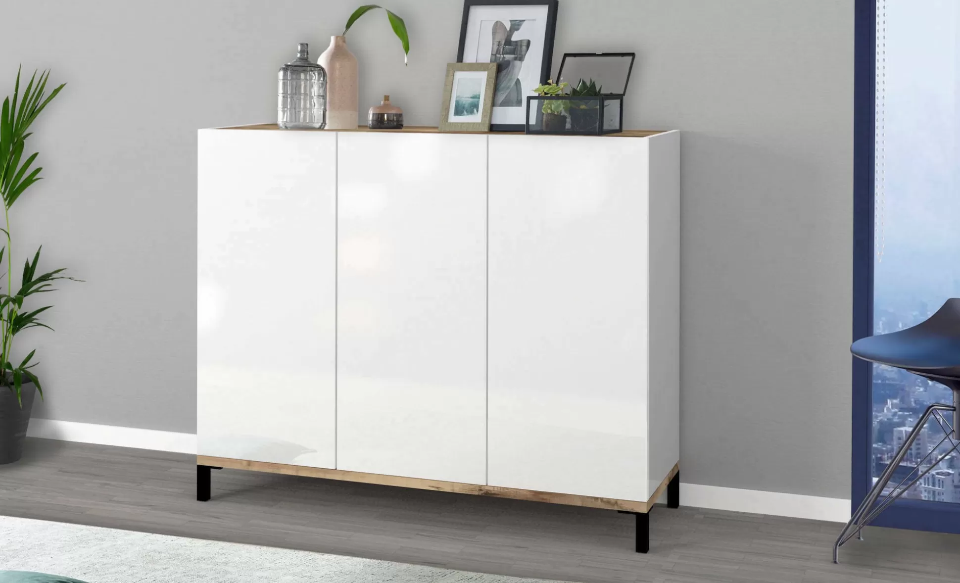 Dmora Scarpiere<Scarpiera Lorelei, cm 135x40h102, Bianco lucido e Acero