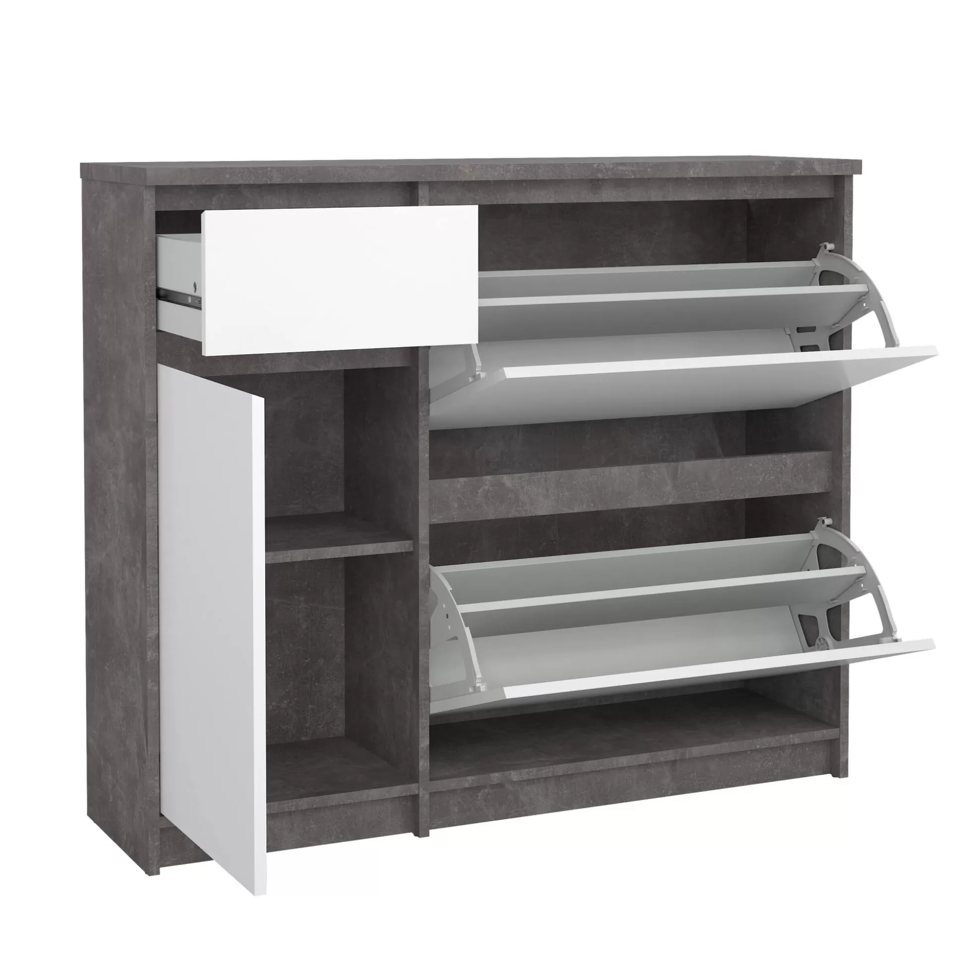 Dmora Scarpiere<Scarpiera Maxime, Mobile portascarpe, Armadio da ingresso multiuso, Mobiletto per calzature, 32x109 h93 cm, Cemento e Bianco