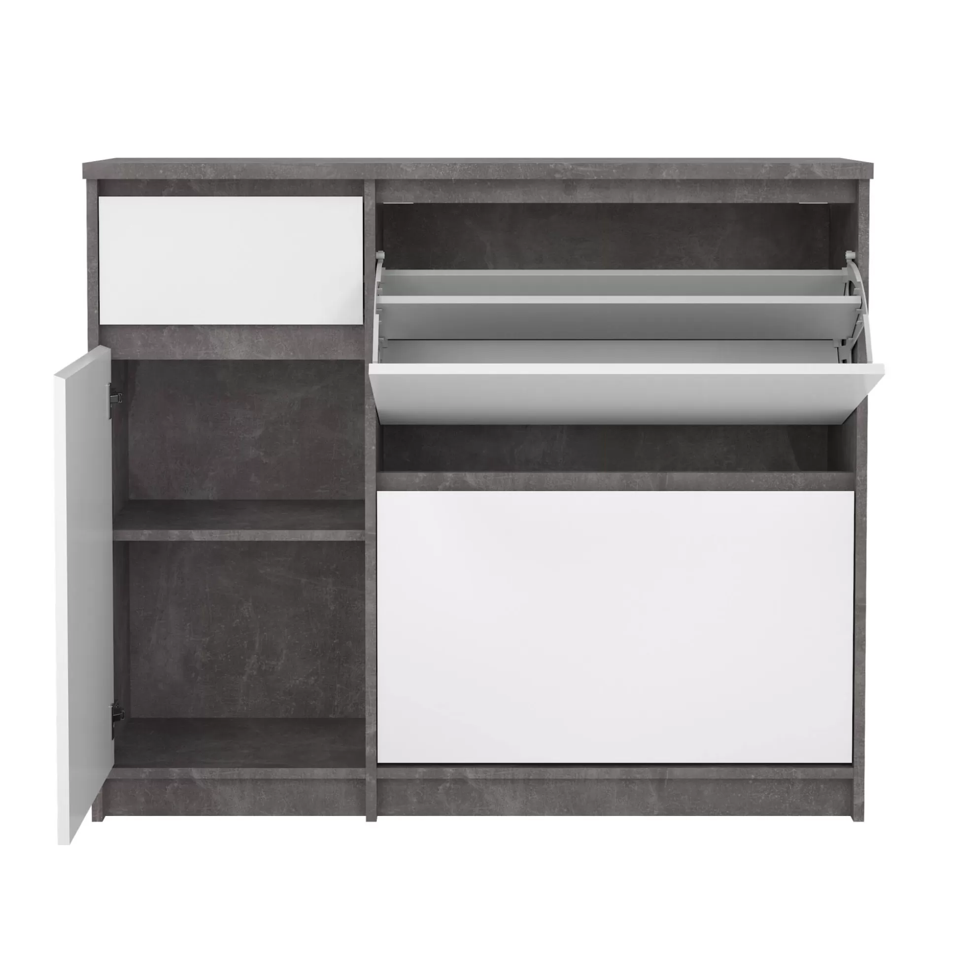 Dmora Scarpiere<Scarpiera Maxime, Mobile portascarpe, Armadio da ingresso multiuso, Mobiletto per calzature, 32x109 h93 cm, Cemento e Bianco
