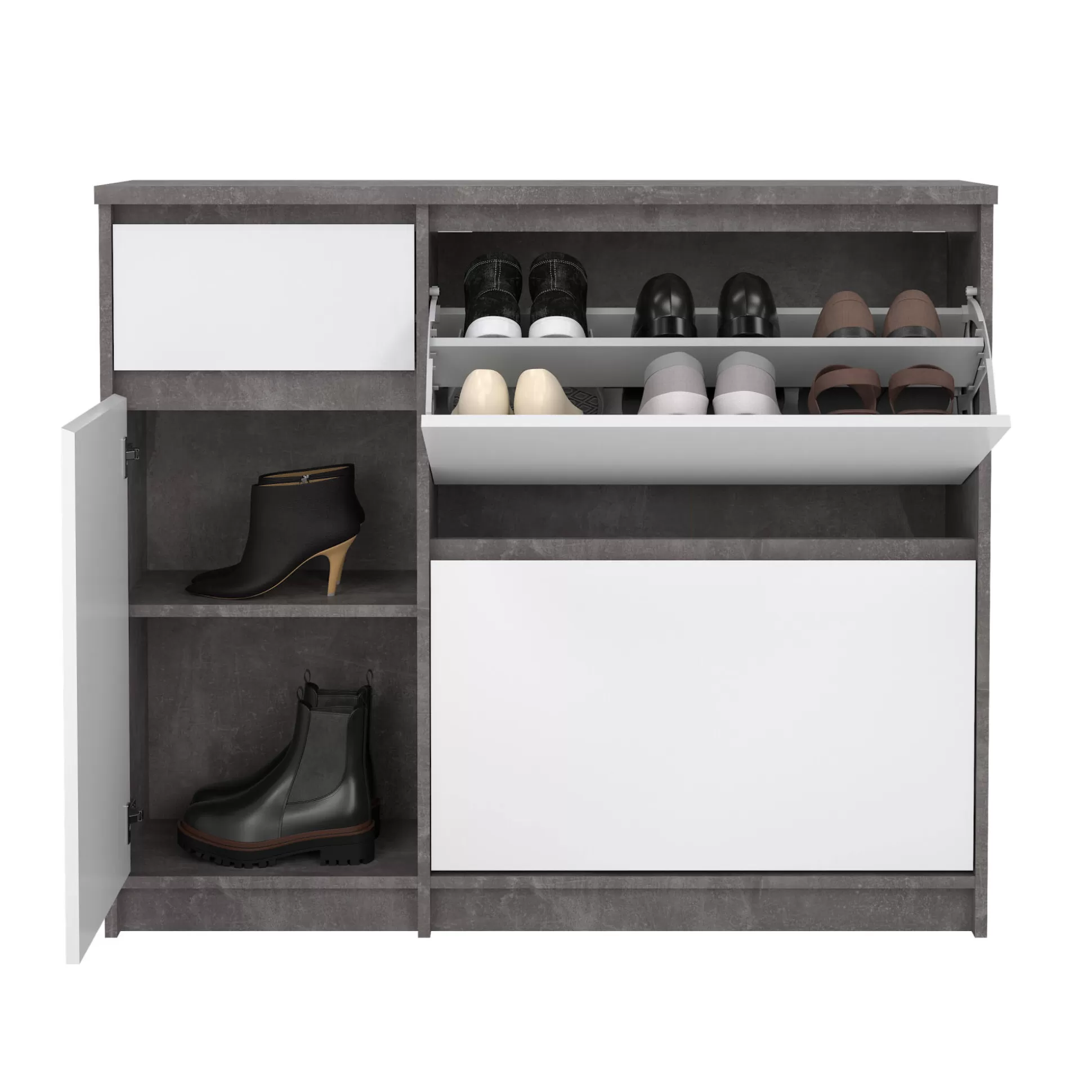 Dmora Scarpiere<Scarpiera Maxime, Mobile portascarpe, Armadio da ingresso multiuso, Mobiletto per calzature, 32x109 h93 cm, Cemento e Bianco
