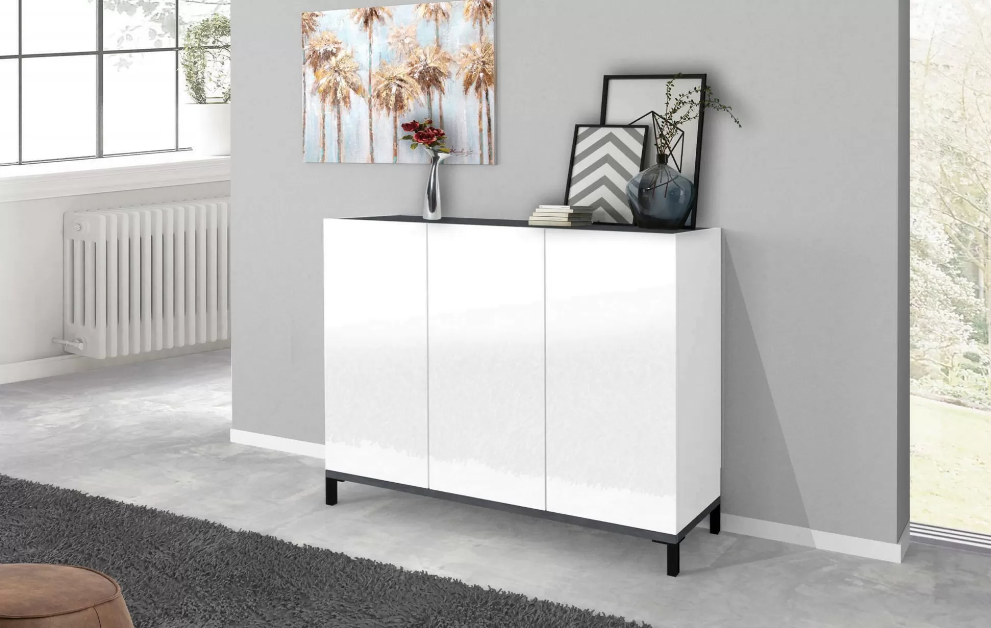 Dmora Scarpiere<Scarpiera Modesta, cm 120x40h80, Bianco lucido e Ardesia