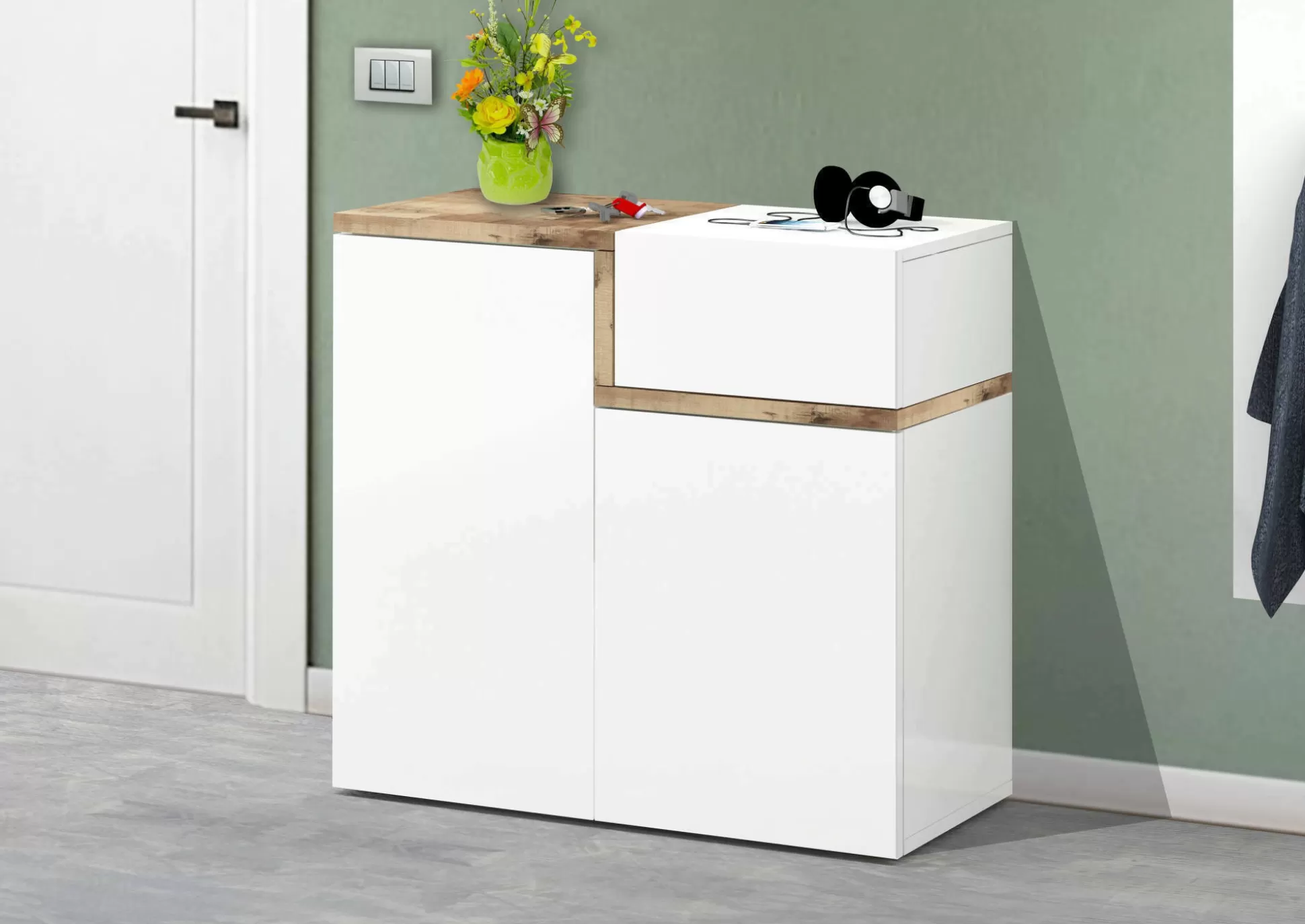 Dmora Scarpiere<Scarpiera Morfeo, cm 80x40h80, Bianco lucido e Acero