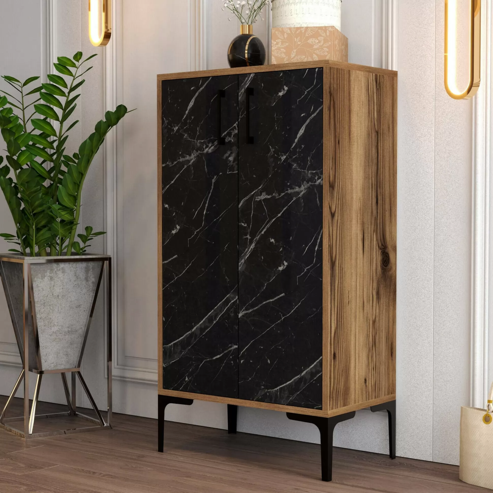 Dmora Scarpiere<Scarpiera Ngerulmud, 60x35 h111 cm, Noce e Nero