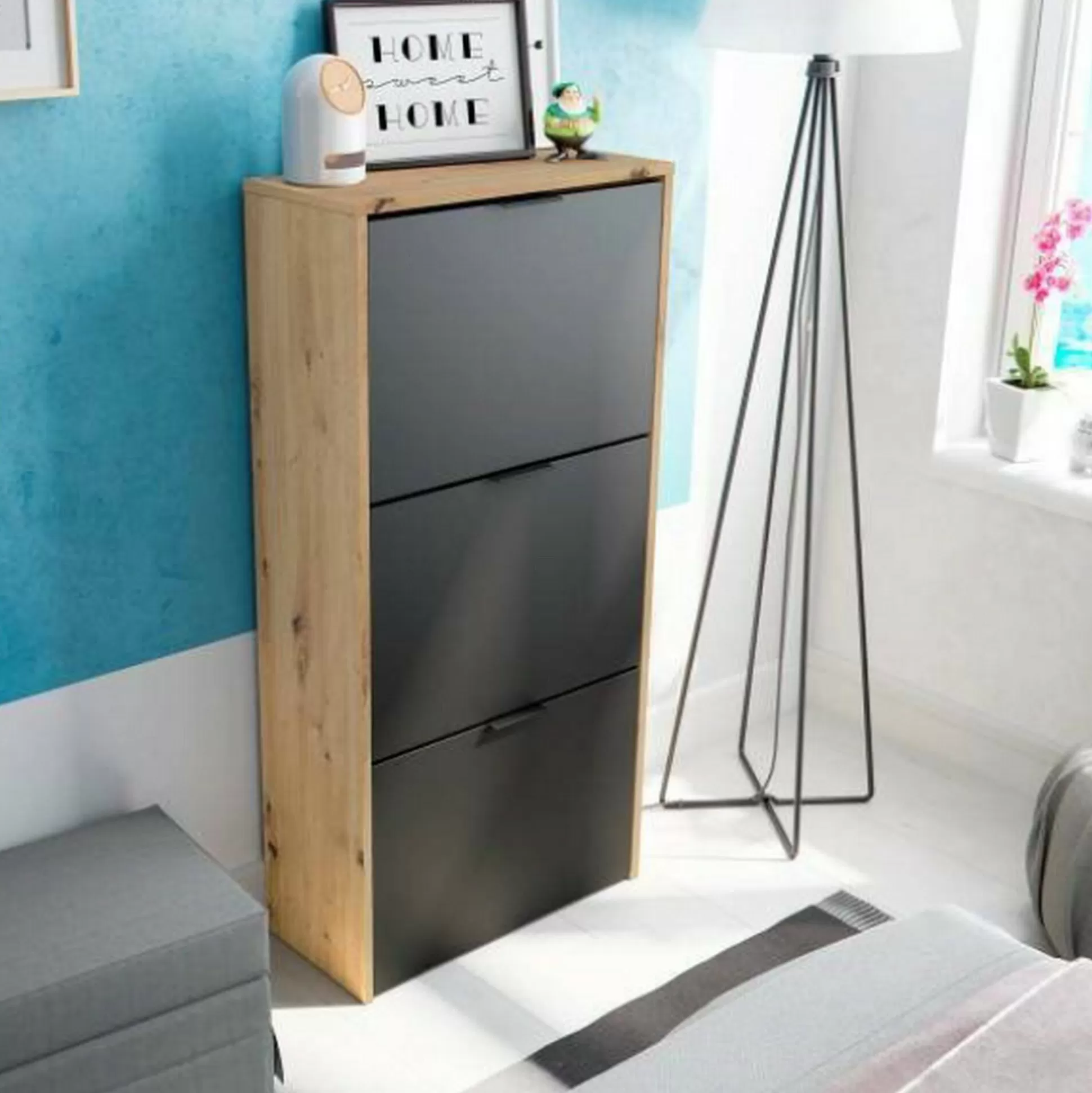 Dmora Scarpiere<Scarpiera Ponente, 54x24h110 cm, Rovere e Antracite