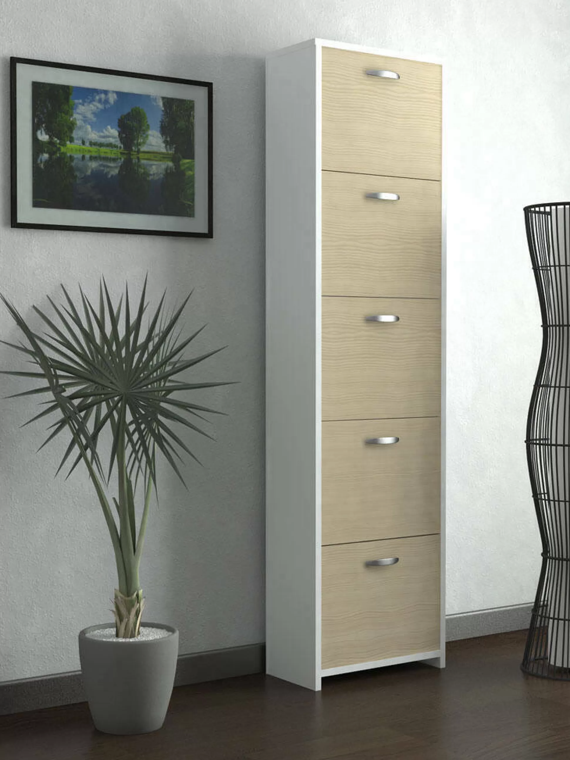 Dmora Scarpiere<Scarpiera Roanu, 50x25h182 cm, Bianco e Rovere