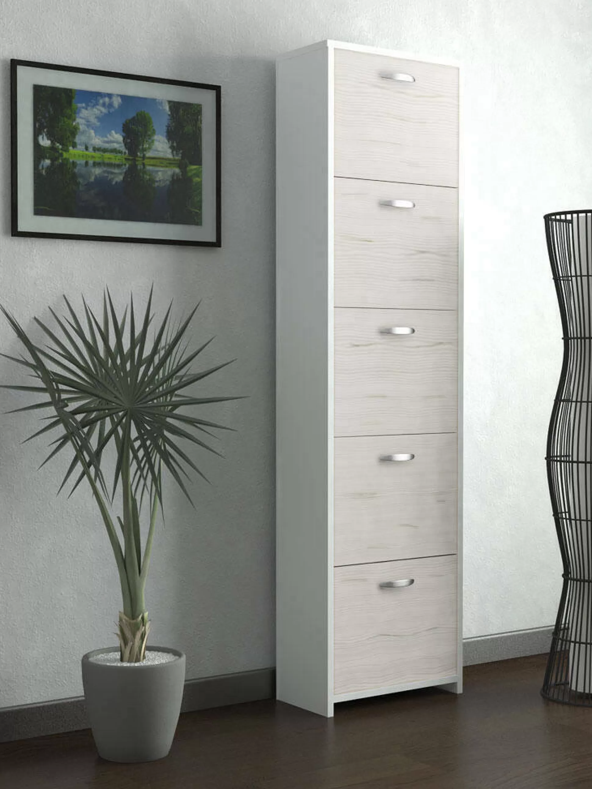Dmora Scarpiere<Scarpiera Roanu, 50x25h182 cm, Bianco e Rovere