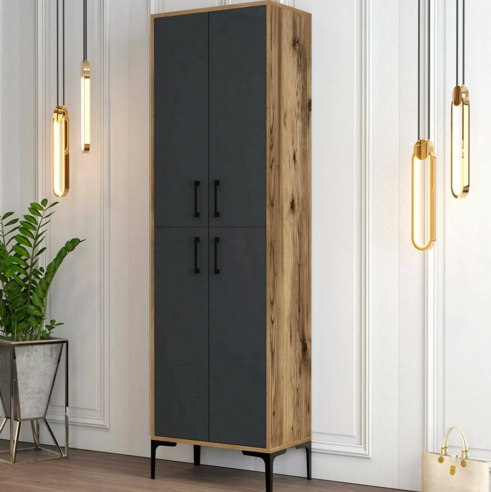 Dmora Scarpiere<Scarpiera Sebastien, 60x35h200 cm, Noce e Antracite