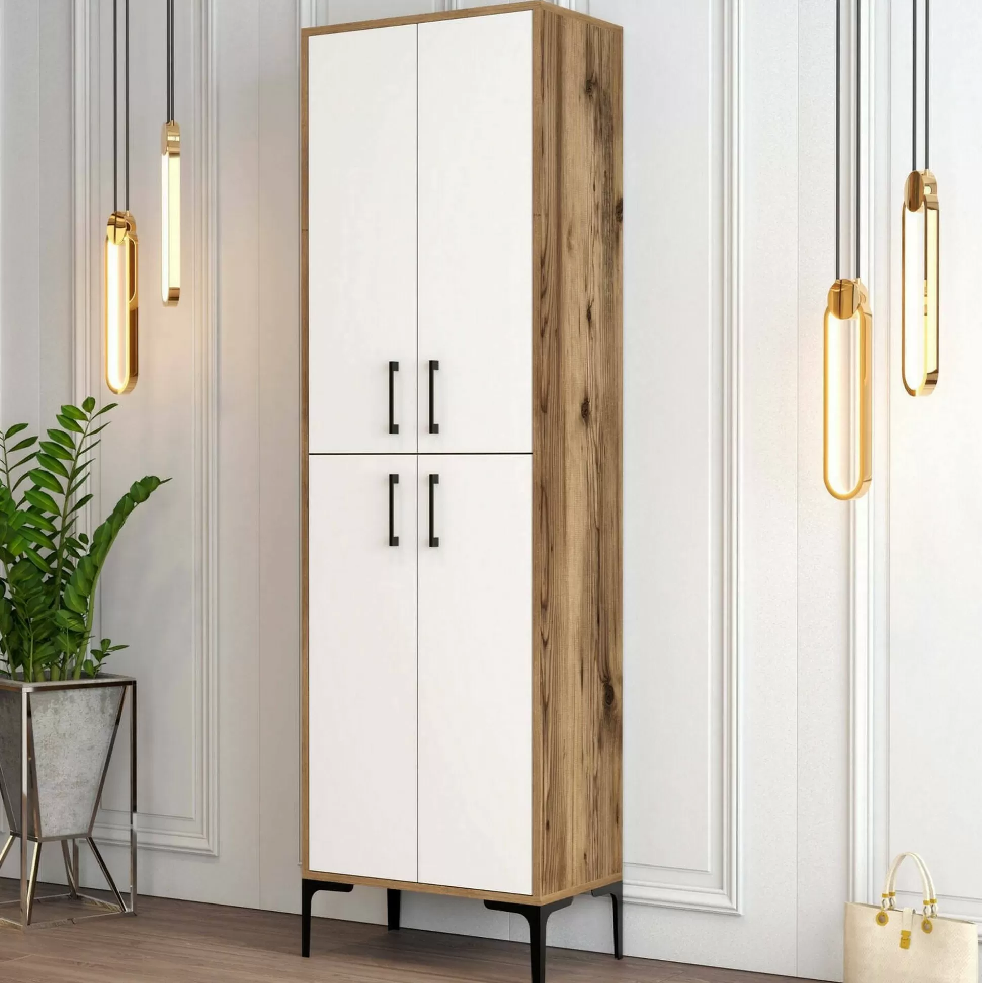 Dmora Scarpiere<Scarpiera Sebastien, 60x35h200 cm, Noce e Bianco