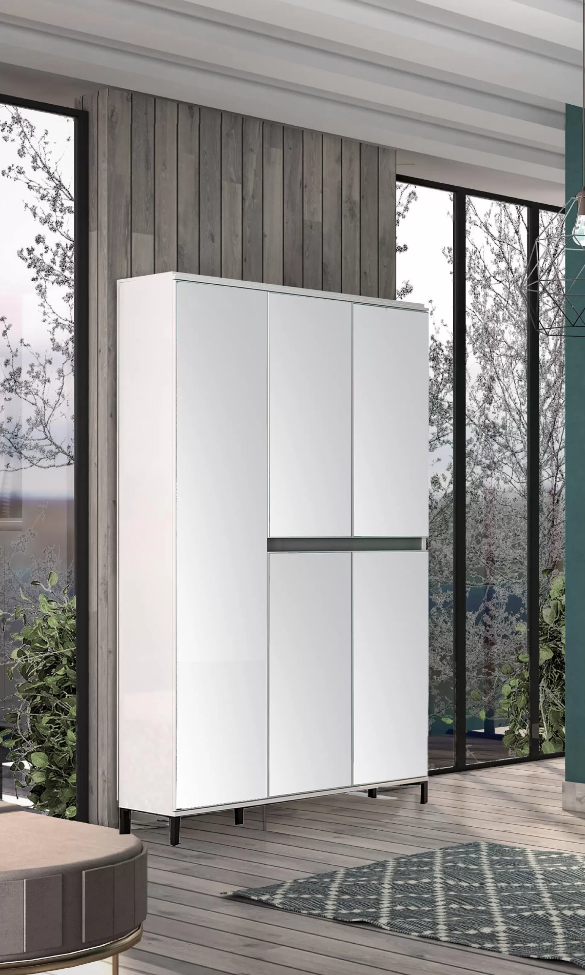Dmora Scarpiere<Scarpiera Sultano, 120x34h200 cm, Bianco lucido e Antracite