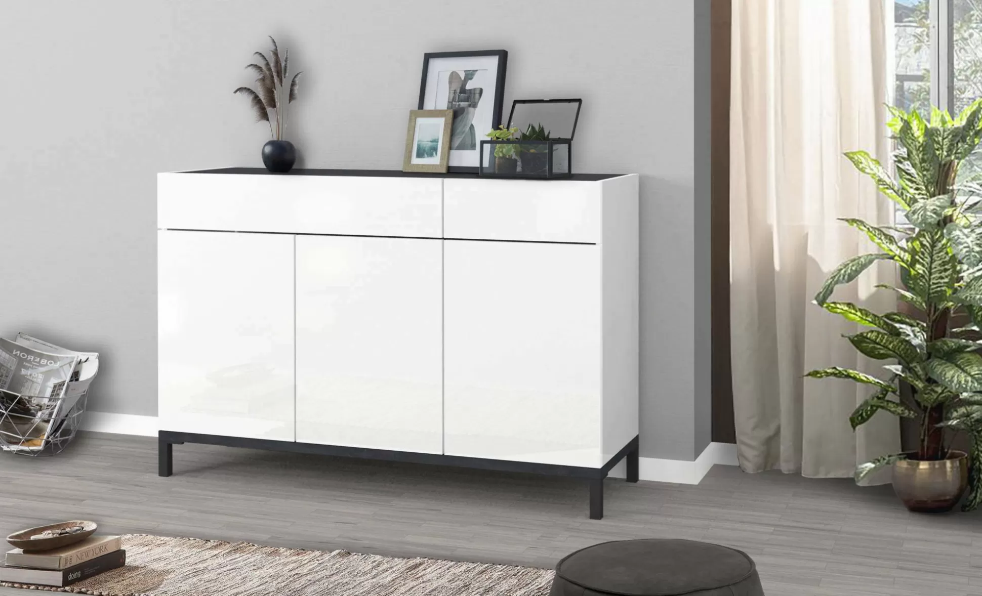 Dmora Scarpiere<Scarpiera Syria, cm 120x40h80, Bianco lucido e Ardesia