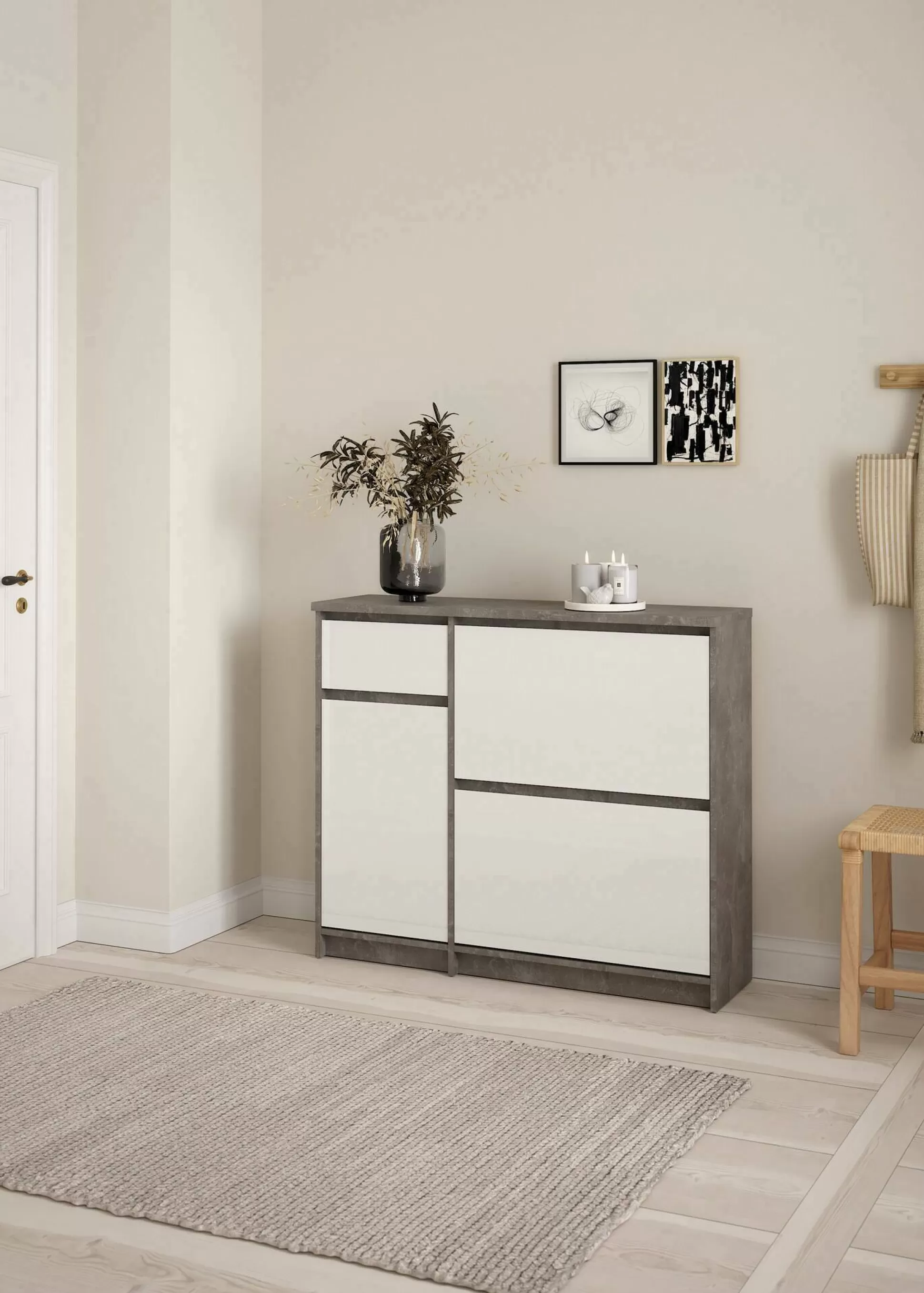 Dmora Scarpiere<Scarpiera Todd, 32x109 h93 cm, Cemento e Bianco