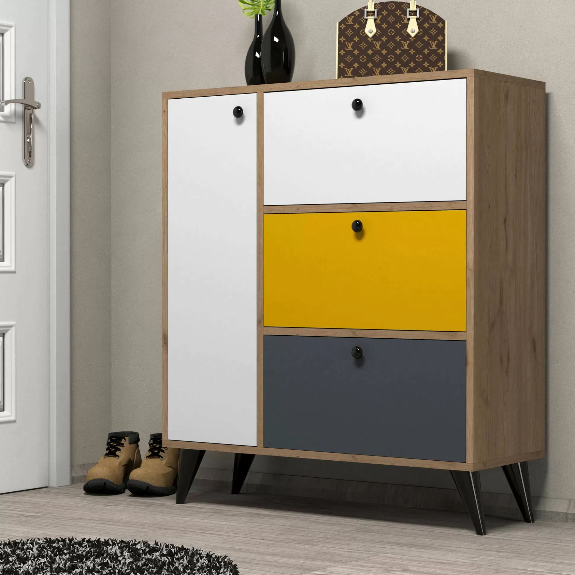 Dmora Scarpiere<Scarpiera Tsuga, 90x35 h105 cm, Quercia e Bianco