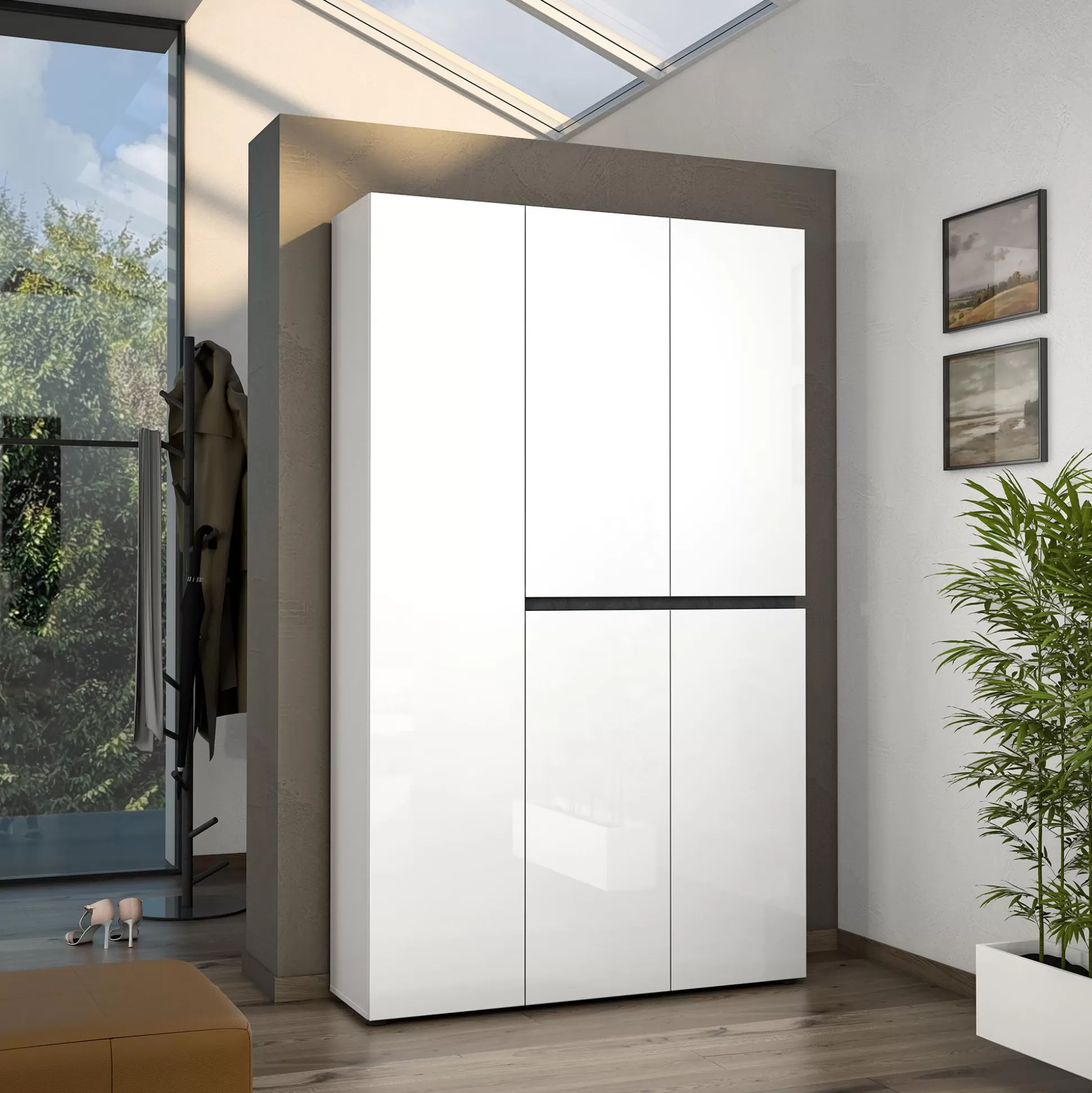 Dmora Scarpiere<Scarpiera Valletta, 120x34h200 cm, Bianco lucido e Antracite