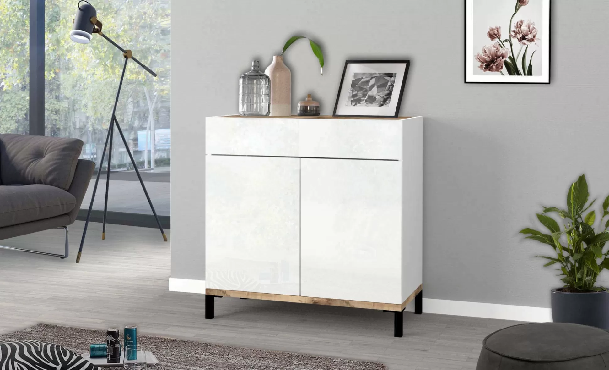 Dmora Scarpiere<Scarpiera Variscite, cm 80x40h80, Bianco lucido e Acero
