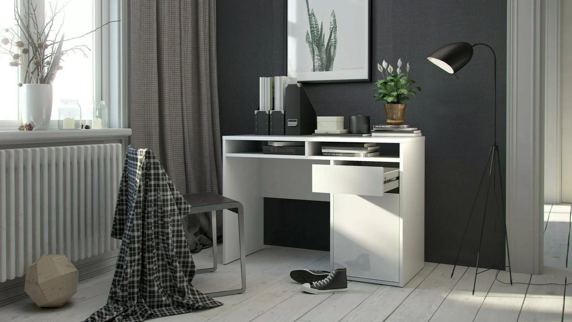 Dmora Scrivanie<Scrivania Abbadu, 110x48 h77 cm, Bianco