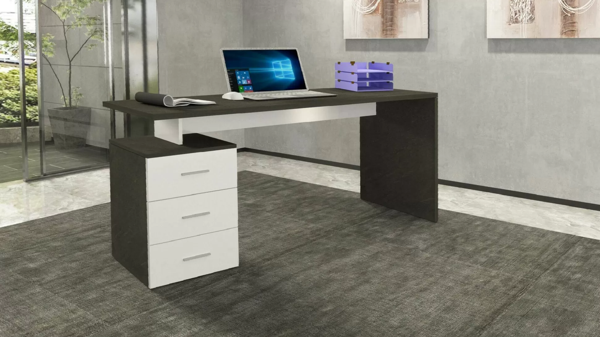 Dmora Scrivanie<Scrivania Abisse, 160x60h75 cm, Bianco e